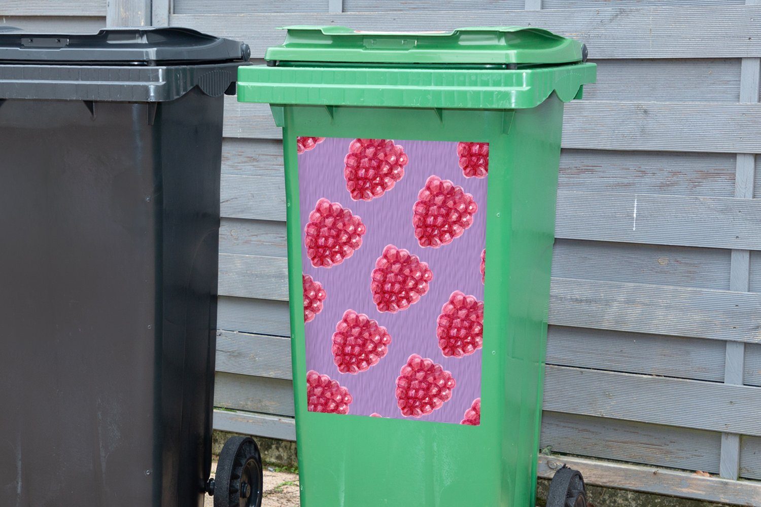 Sticker, Wandsticker Obst Mülleimer-aufkleber, Abfalbehälter MuchoWow Himbeeren (1 - Container, St), - Mülltonne, Violett