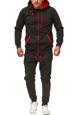 L.gonline Freizeitanzug Herren, Jogginganzug, Trainingsanzug, Tracksuit, Uni Colour, (Kapuzenjacke mit Reißverschluss, Hose, 2-tlg), Fitness Freizeit Casual