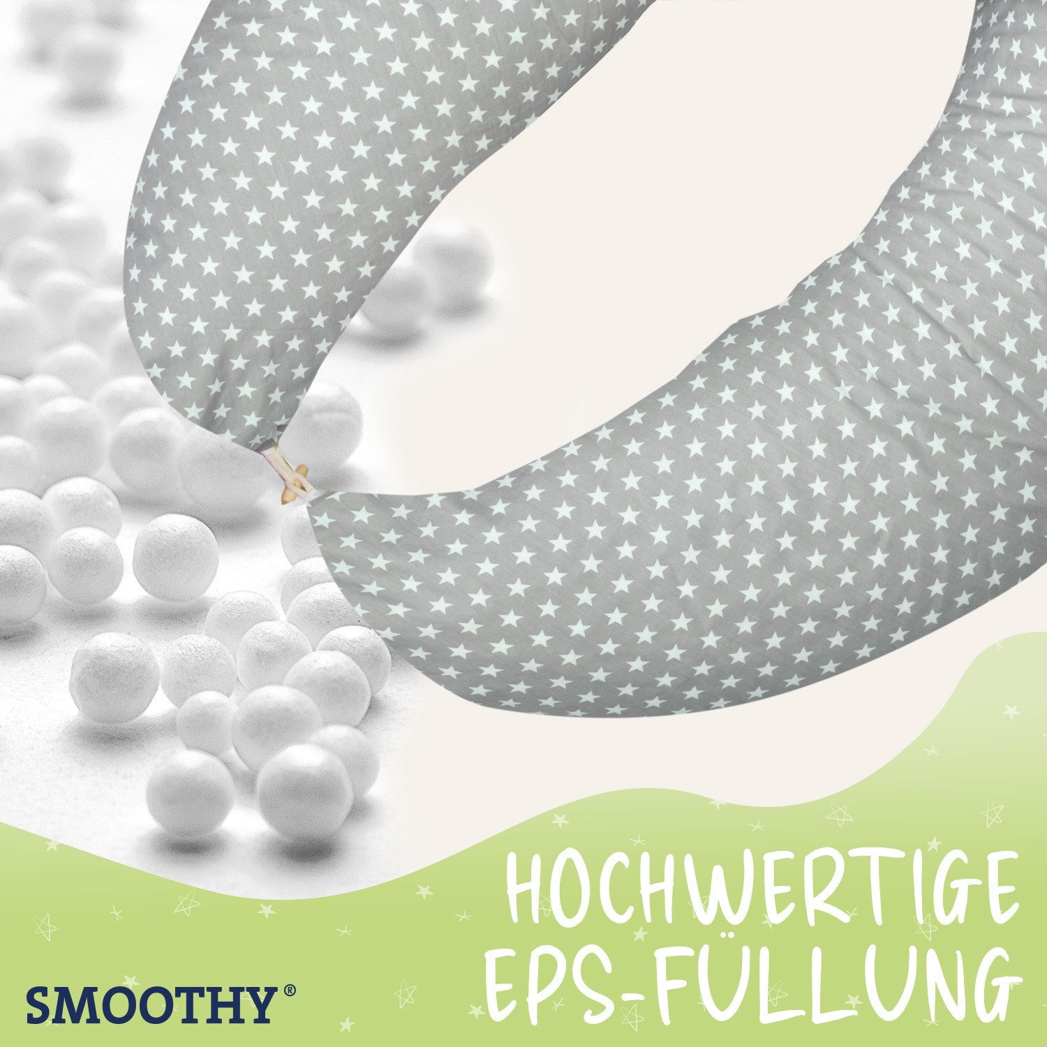 Smoothy Stillkissen SMOOTHY U-förmiges Still-&Schwangerschaftskissen–Seitenschläferkissen, Seitenschläferkissen, Lagerungs-Kissen