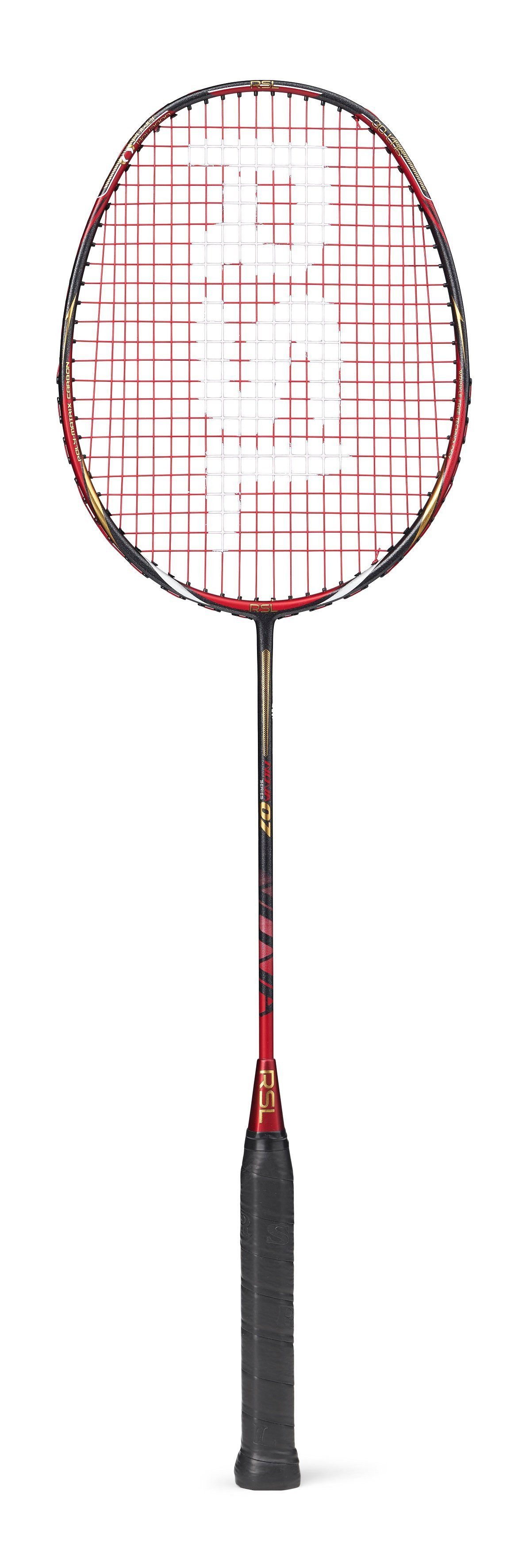 RSL Badmintonschläger Nova 07 (ausgewogen, mittel) schwarz/rot - besaitet, Gewichtsklasse: 4U/G5