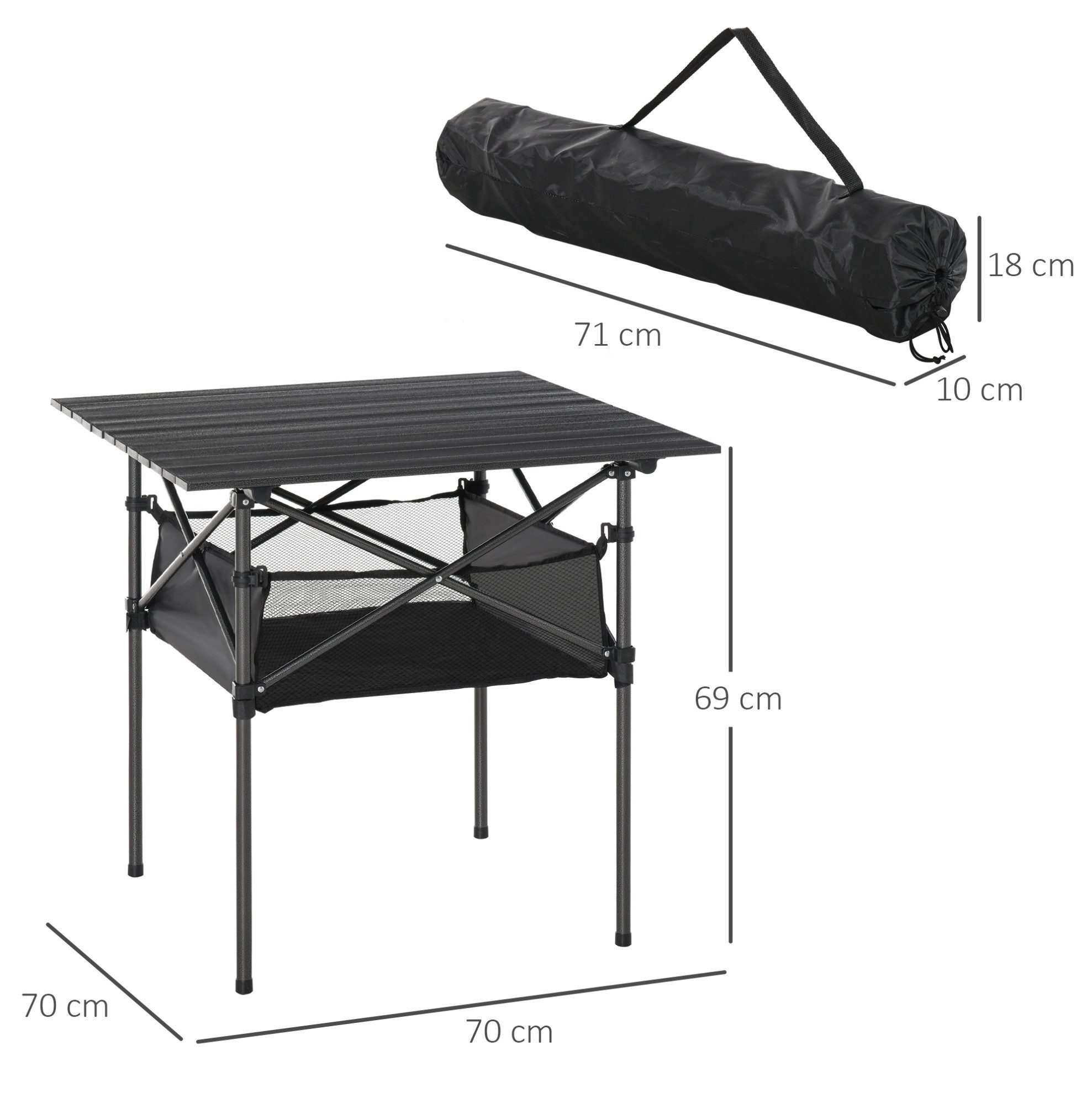 REDOM Campingtisch Faltbarer Campingtisch Aluminium 70x70x69 cm mit Netztasche Schwarz (Packung, 1-St., Kompakter Gartentisch leicht und schnell aufbaubar), Tragbarer Outdoor Klapptisch für Camping, Balkon und Terrasse