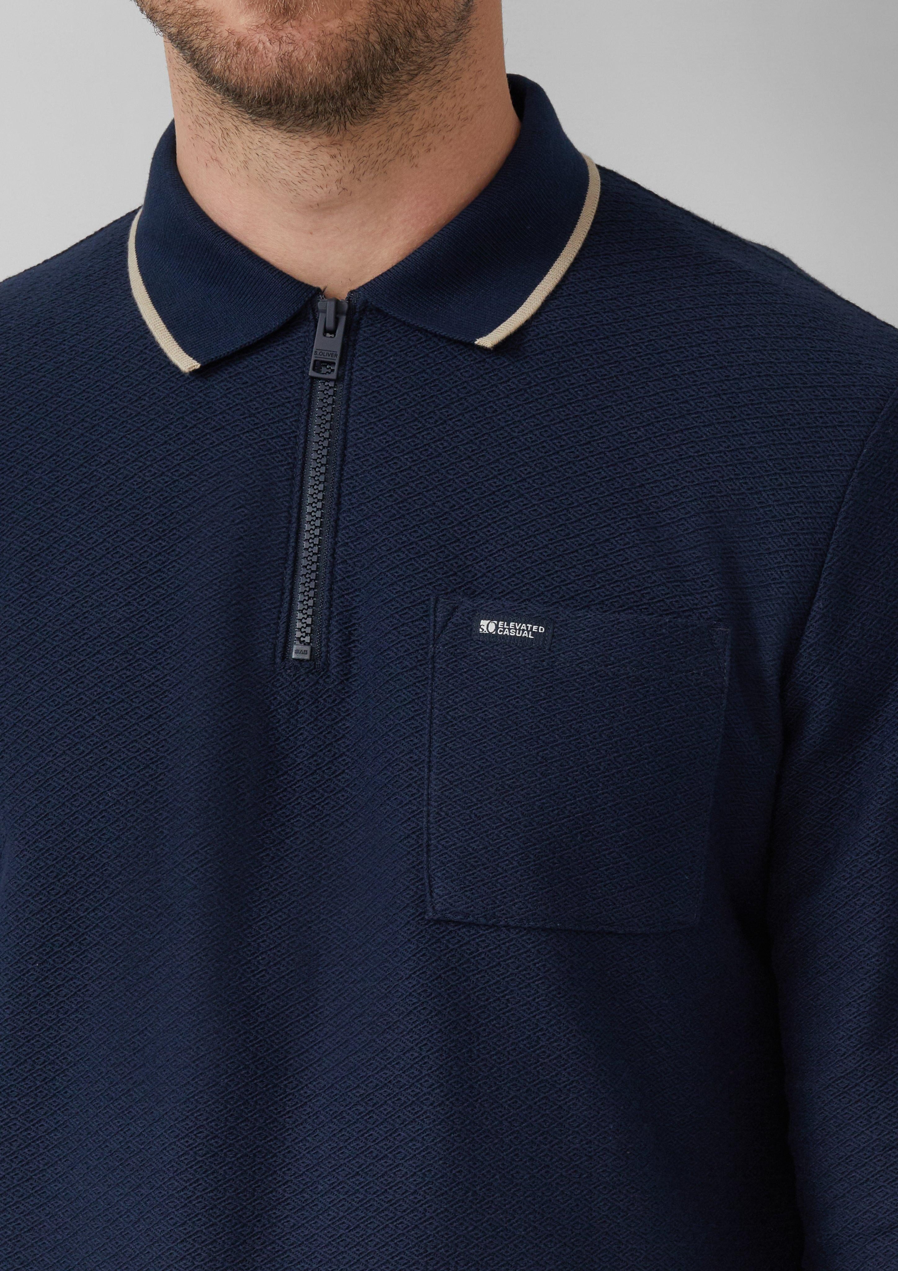 s.Oliver Langarmshirt Zip-Poloshirt aus Strukturjersey mit günstig online kaufen