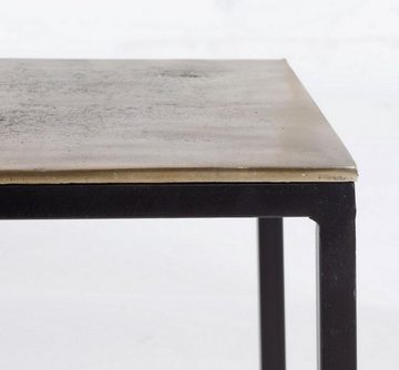 Natur24 Beistelltisch 3er Set Amira Tisch u. 2 Hocker Stahlgestell mit Aluminiumplatte Gold