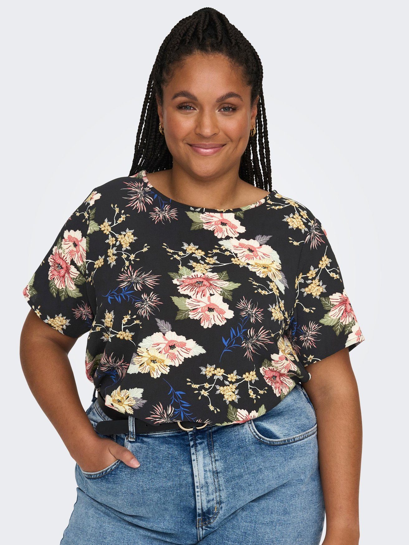 ONLY CARMAKOMA Blusenshirt Kurzarm Design Bluse Plus Size Curvy Shirt CARVICA Übergröße (1-tlg) 3906 in Schwarz-6