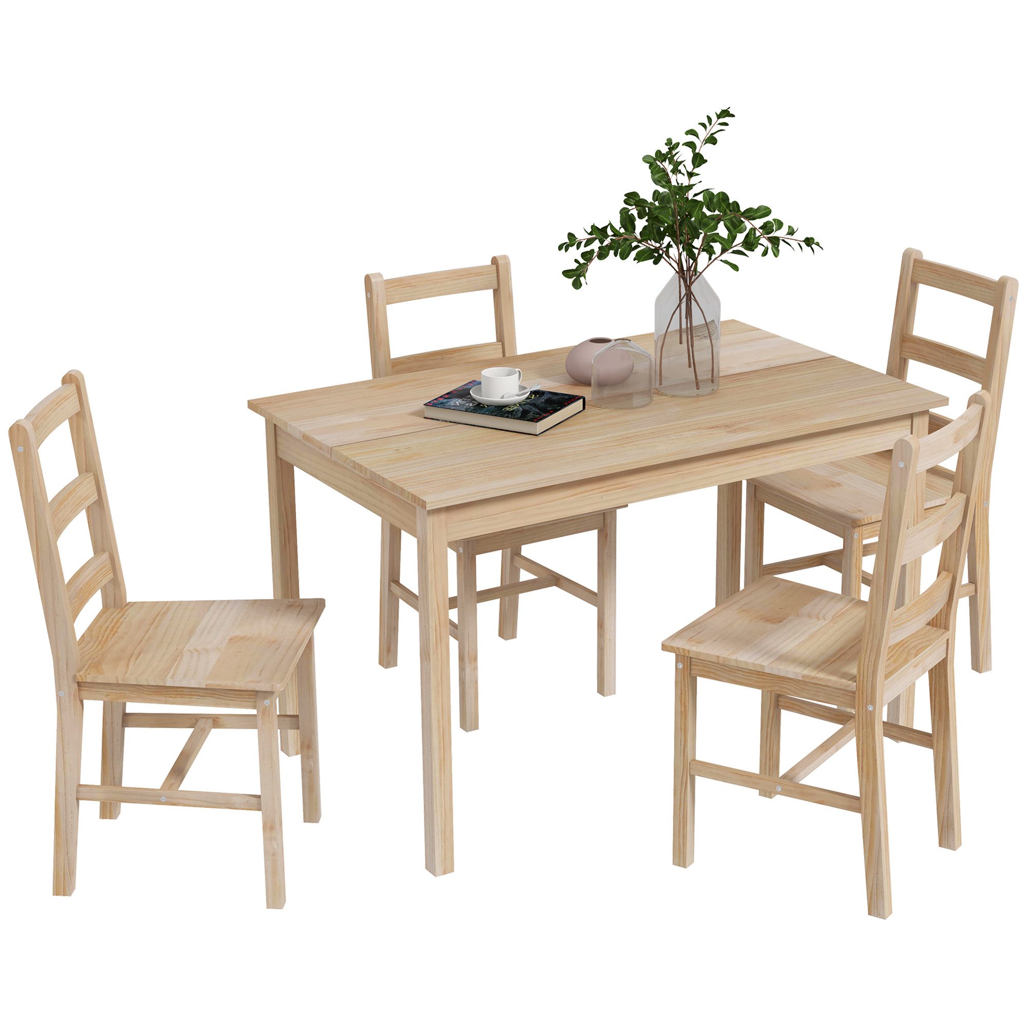 HOMCOM Essgruppe Esstisch mit 4 Stühlen Platzsparend Esszimmergruppe Natur, (Sitzgruppe, 1-tlg., Esstisch mit 4 Stühlen), für Esszimmer, Küche, Natur – Bild 2 von 5