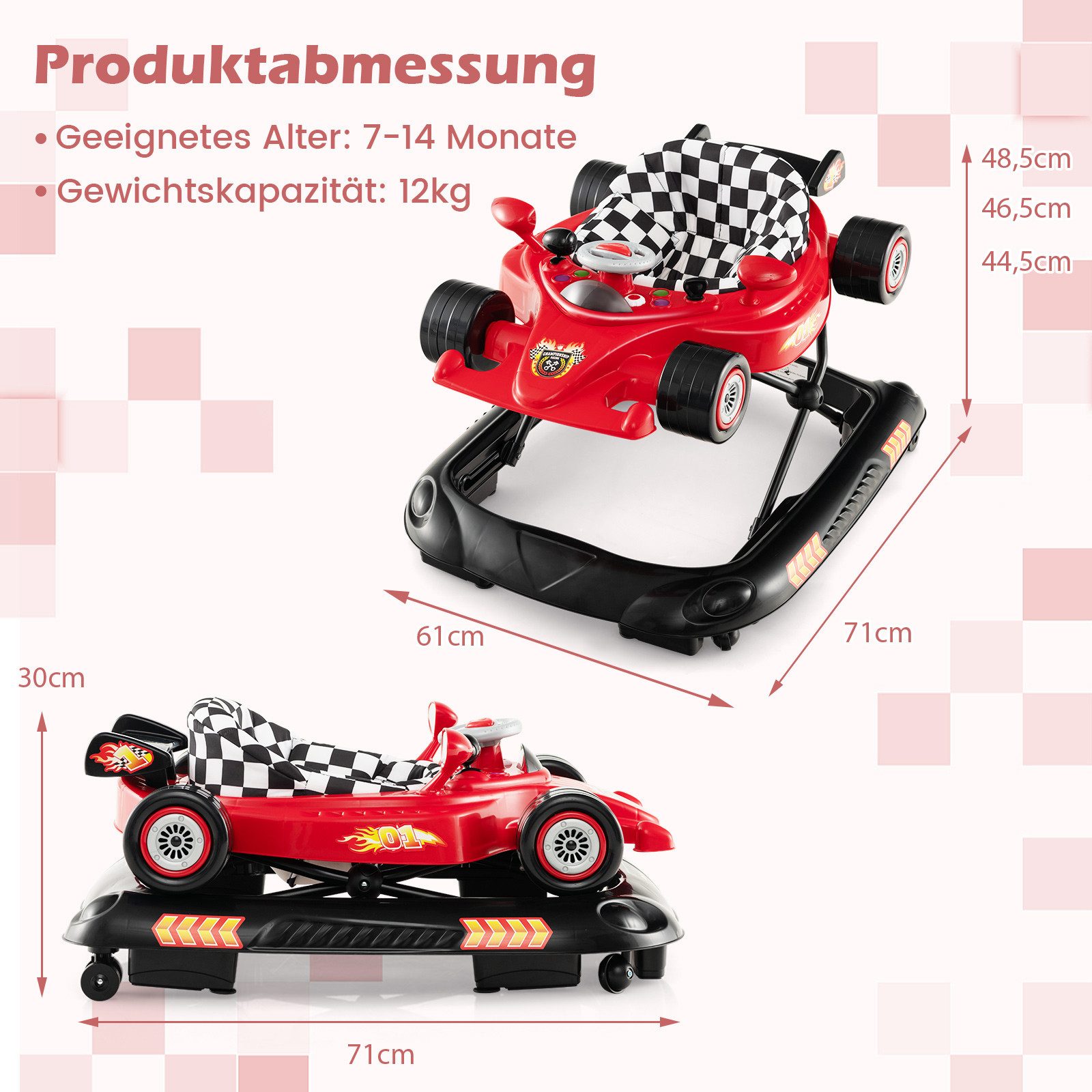 COSTWAY Lauflernwagen, 4 in 1 Baby Lauflernhilfe höhenverstellbar