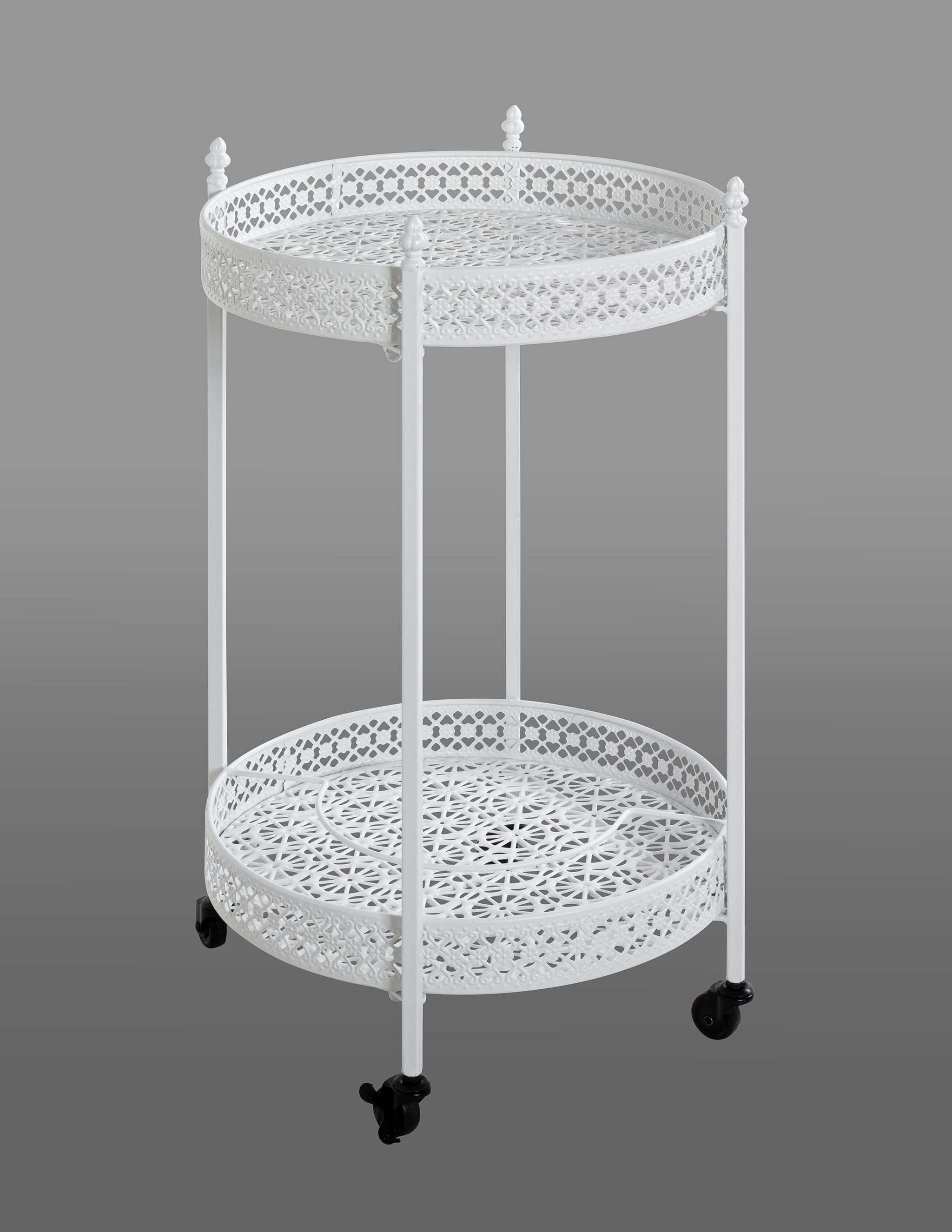 HAKU Servierwagen Dinett, Kaffeetisch, Küchenwagen, Serviertisch, Teewagen, Trolley, (1 St), rund - aus Metall Weiß - Ø/H 45/74 cm
