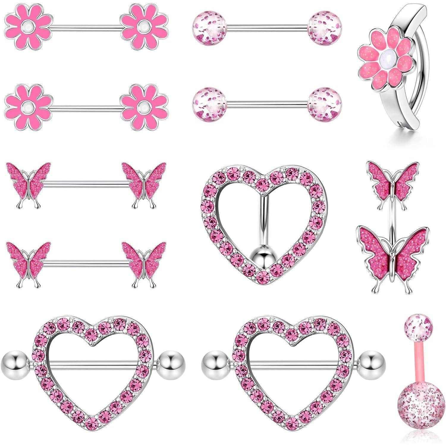 Kakonia Brustwarzenpiercing-Set Nippelpiercing Bauchnabelpiercing Set Frauen Mädchen Chirurgenstahl