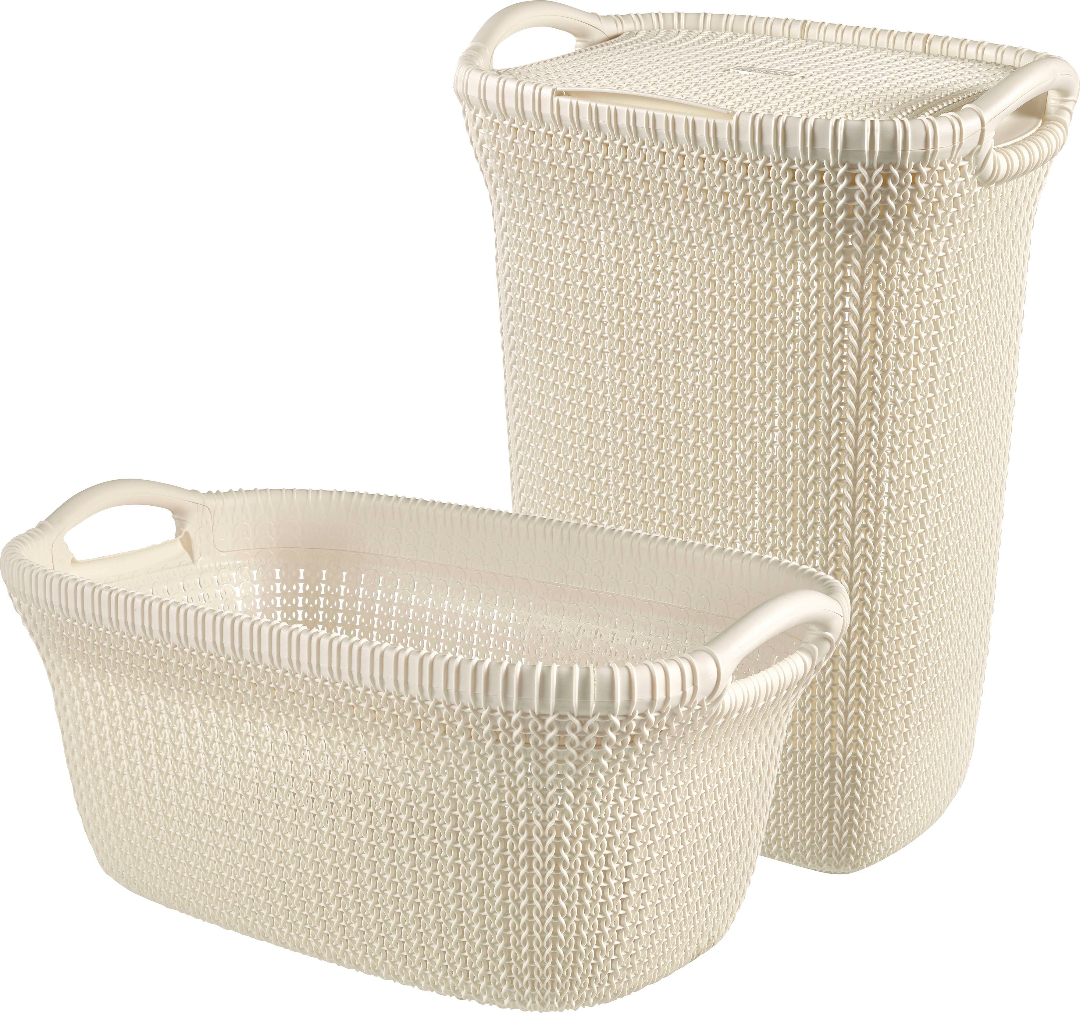 Curver Wäschekorb Knit (Set, 2 creme und St), Wäschesammler