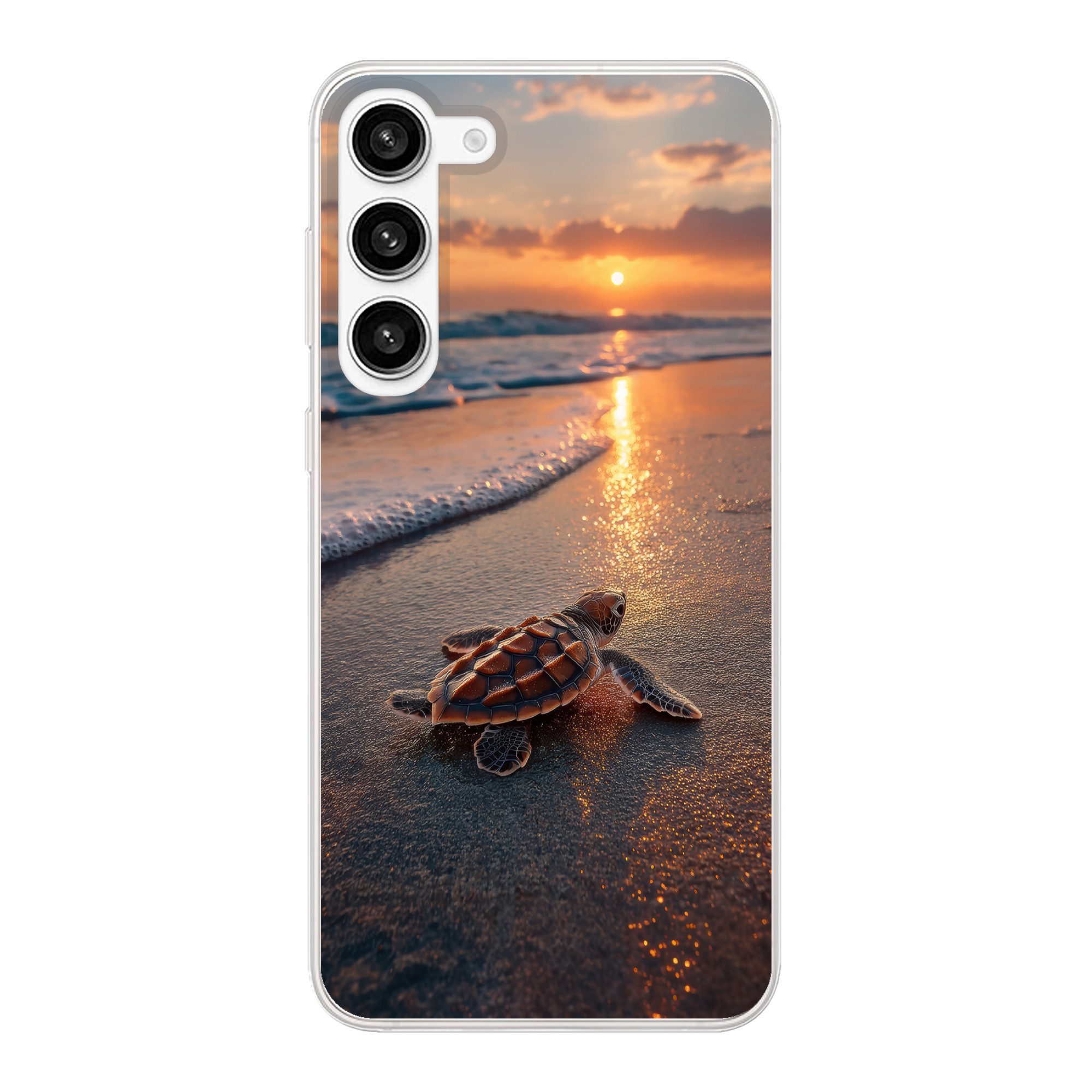 MuchoWow Handyhülle für Samsung Galaxy S23 Plus Schildkröte - Strand - Sonnenuntergang, Phone Case, Silikon, Schutzhülle Dünn
