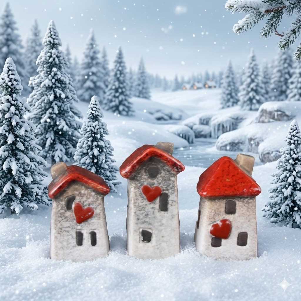 Posiwio Dekofigur Winterliche Häuschen - 3er Set (3 St., 3-tlg)