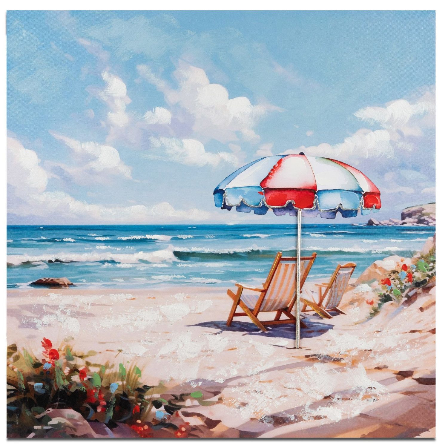 formano Wandbild Strand und Meer, Strand, Liegestuhl am Stand, Mehrfarbig, Strand, H: 60cm