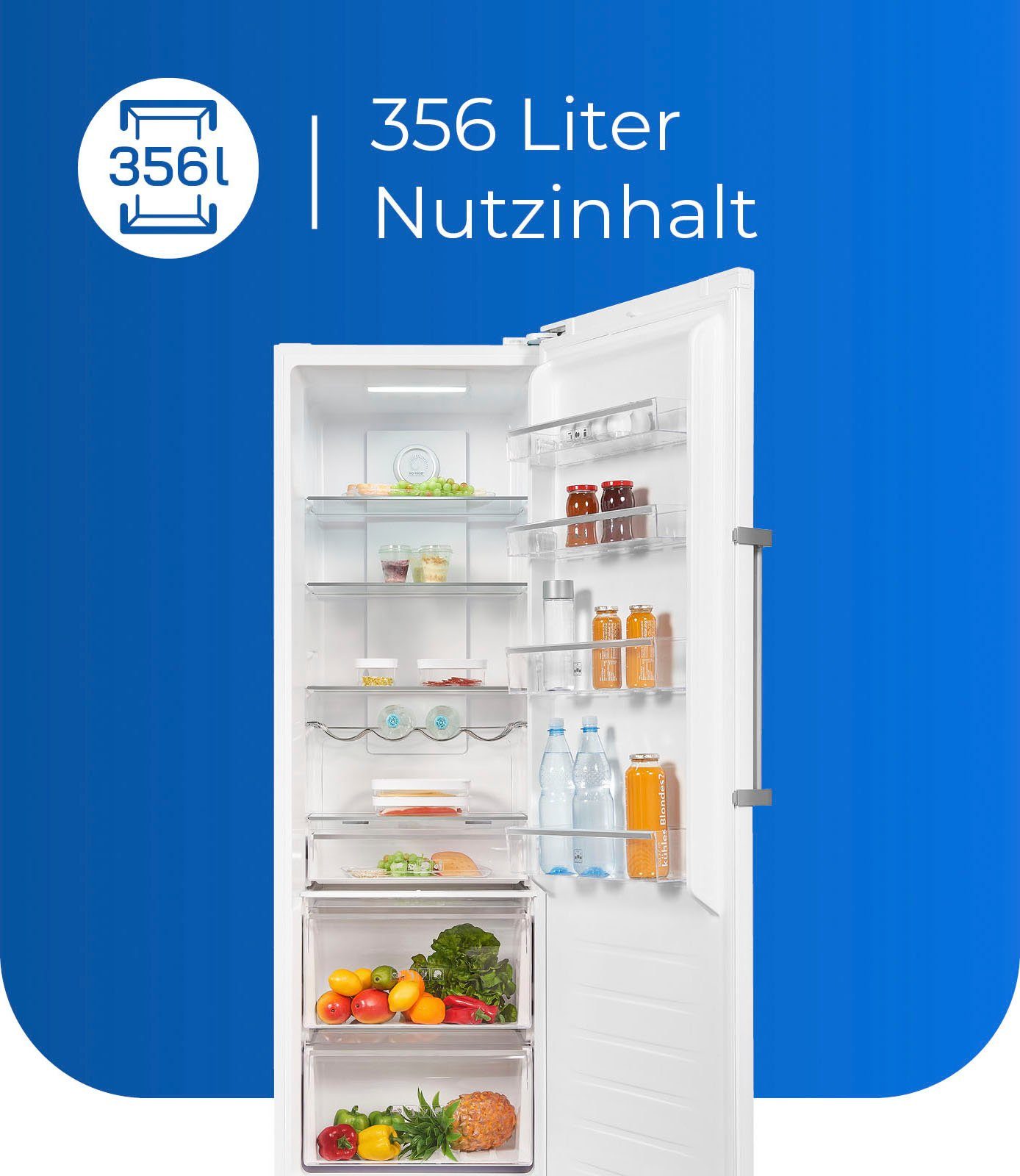 exquisit Vollraumkühlschrank KS360-V-HE-040D, 185 cm hoch, 60 cm breit, 359 Liter Nutzinhalt, NoFrost, Display