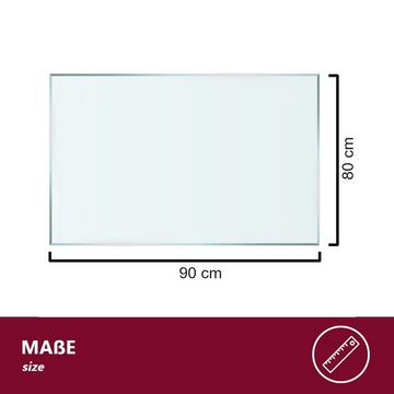 HOOZ Tischplatte aus Glas 90 x 80 x 0,6 cm oder als Funkenschutzplatte für den Kamin (Klarglas, 1 St., ESG-Sicherheitsglas), mit hochwertigem Facettenschliff