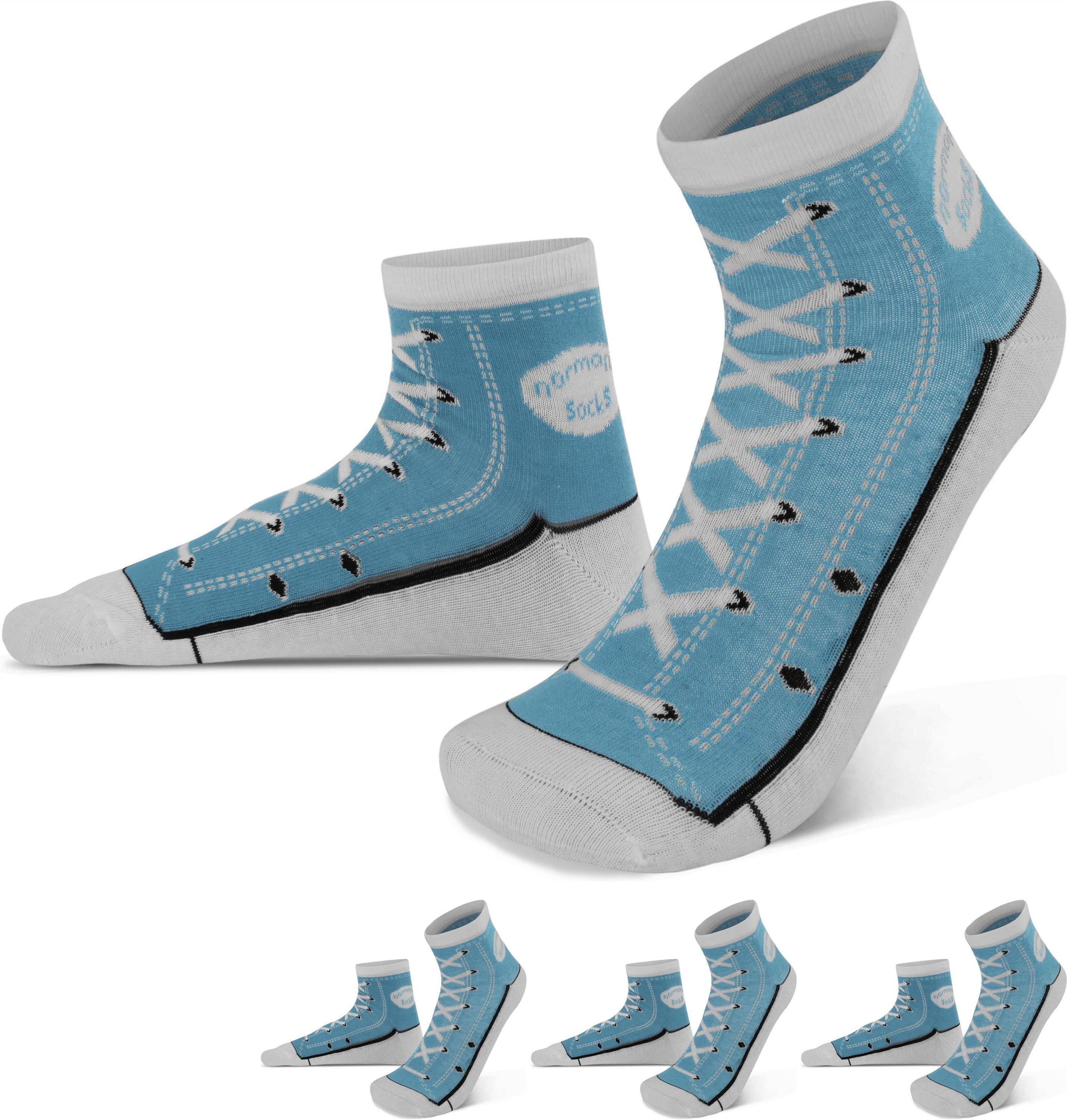 normani Basicsocken 4 Paar Socken im Schuh-Design (4er-Set, 4 Paar) passgenauer, faltenfreier Sitz Hellblau