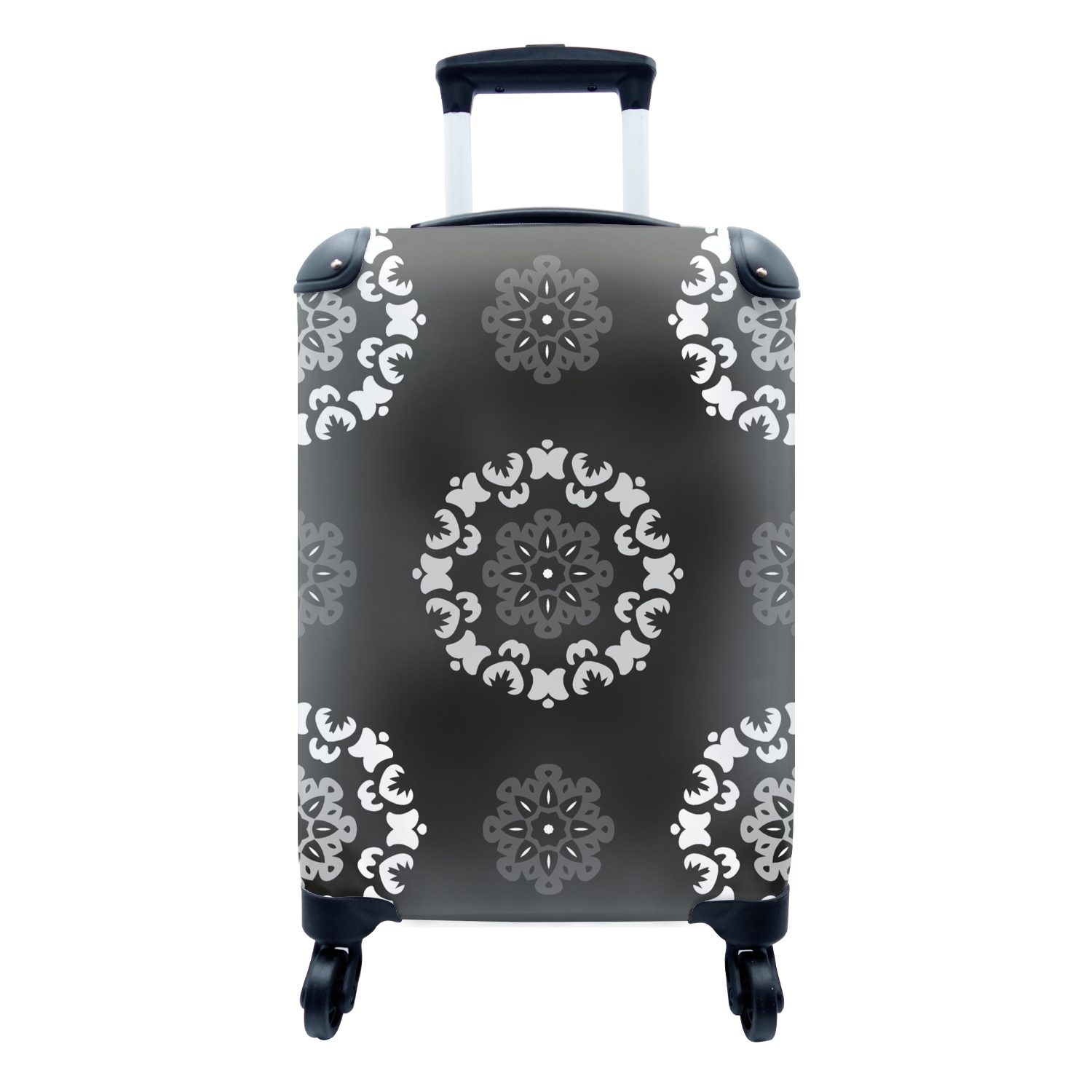 MuchoWow Handgepäckkoffer Mandala - Muster - Schwarz und Weiß, 4 Rollen, Reisetasche mit rollen, Handgepäck für Ferien, Trolley, Reisekoffer