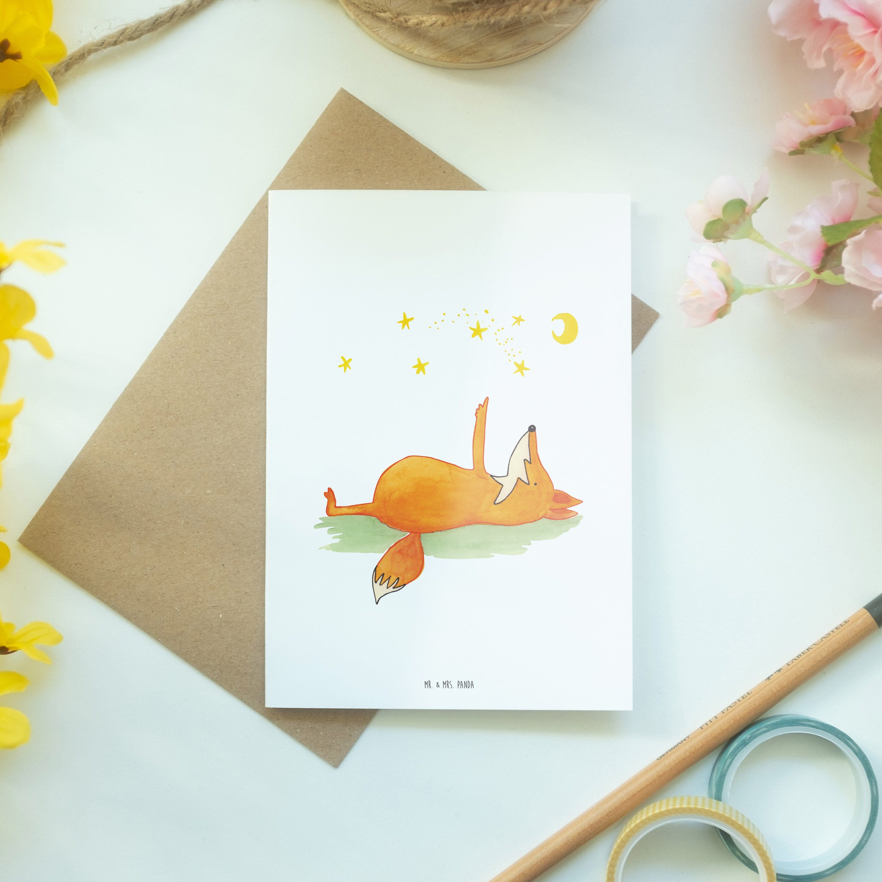 Mr. & Mrs. Panda Karte, Geburtstagska Geschenk, - tröstende Grußkarte - Weiß Worte, Fuchs Sterne