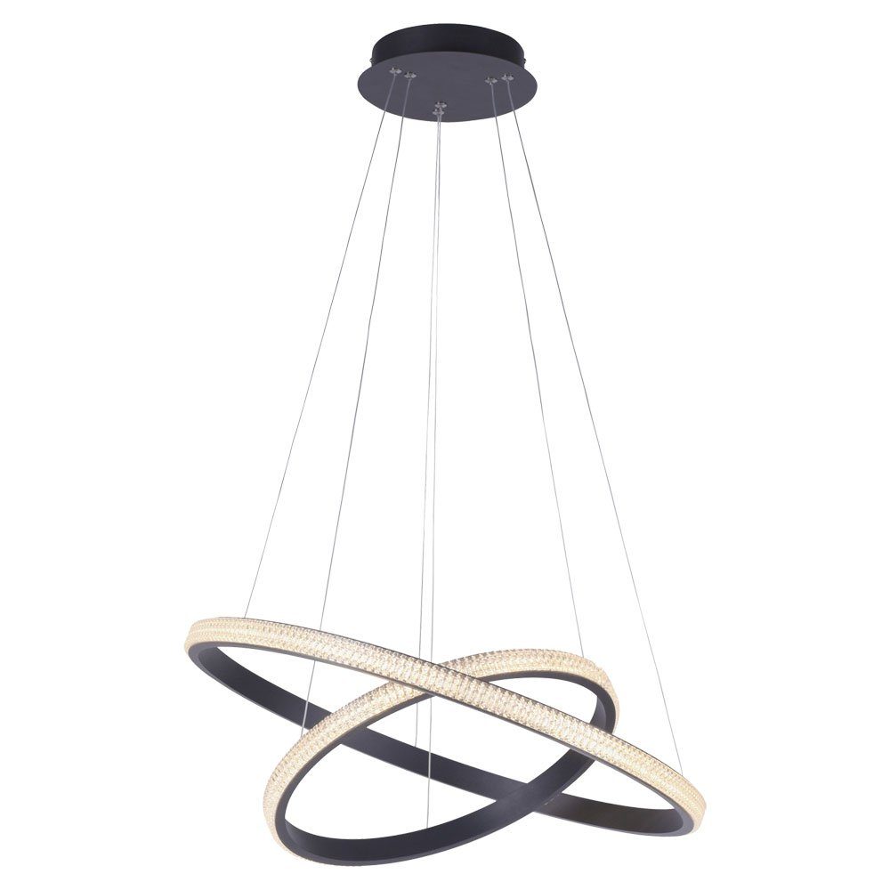 JUST LIGHT Hängeleuchte, LED-Leuchtmittel fest verbaut, Warmweiß, LED Hängelampe Dimmer Memory Kristall Ring Pendelleuchte Alu schwarz