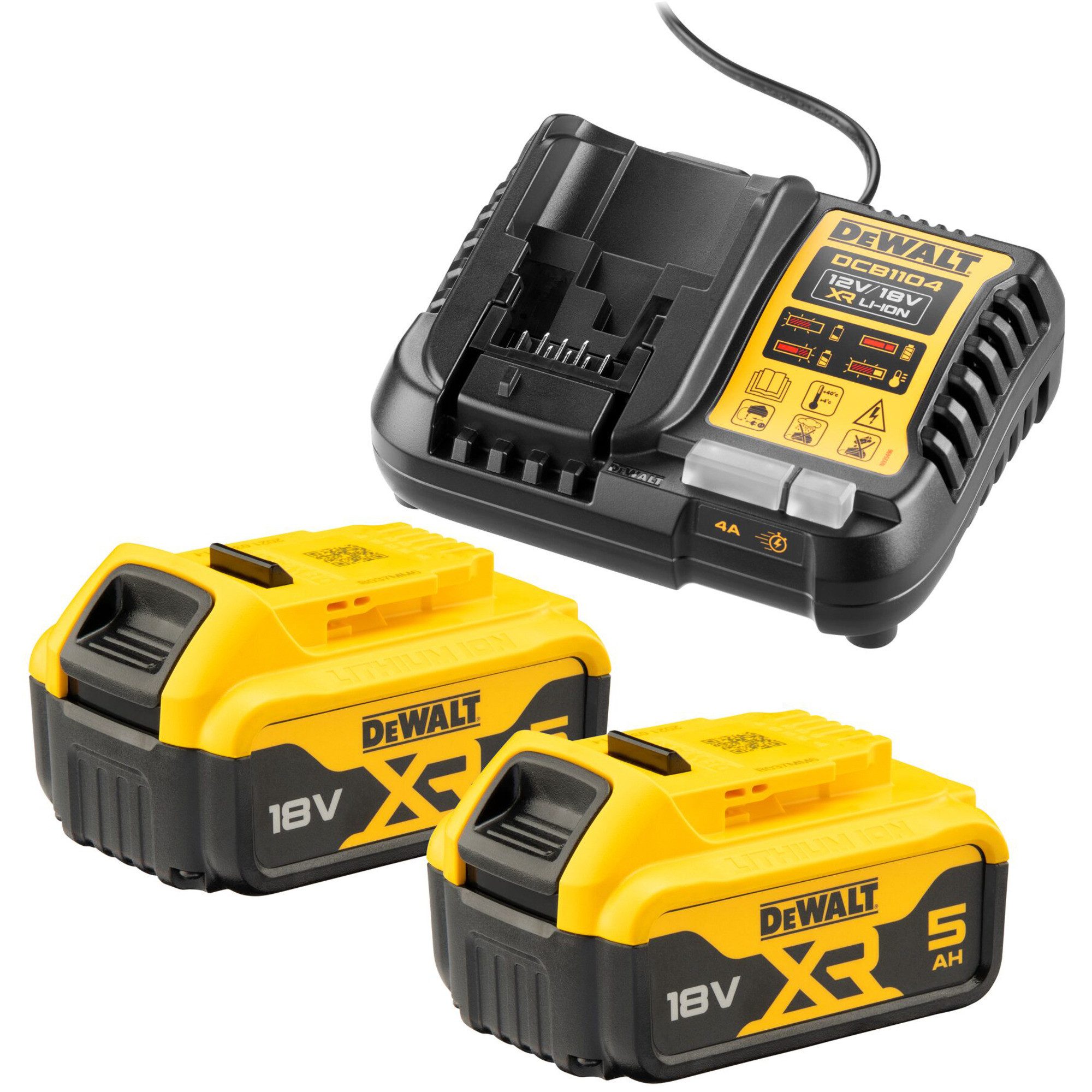 DeWalt DEWALT Starter-Set Akku-Kit DCB1104P2, 18Volt, Werkzeug-Akku-Ladetechnik (2x Li-Ionen Akku 5,0Ah)
