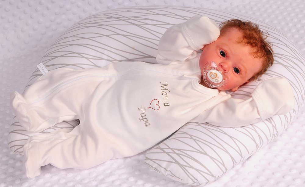 La Bortini Schlafoverall Strampler Overall Baby Schlafanzug in Creme mit Papa Mama aus reiner Baumwolle, 44 50 56 62 68 74 80