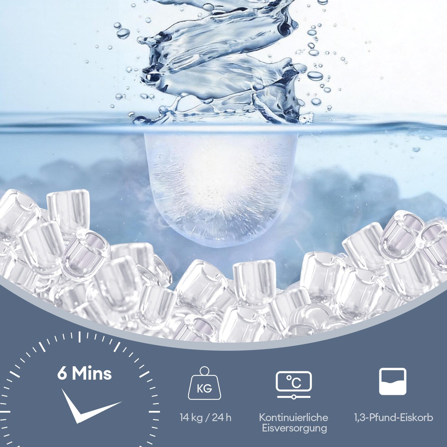 JVJH Eiswürfelmaschine Klein Ice Maker 9 Würfel in 6 Minuten (12kg/24h) 1,5L Wassertank, Eiswürfelbereiter mit Selbstreinigung Eisfüllsensor 2 Arten Eiswürfeln – Bild 3 von 5