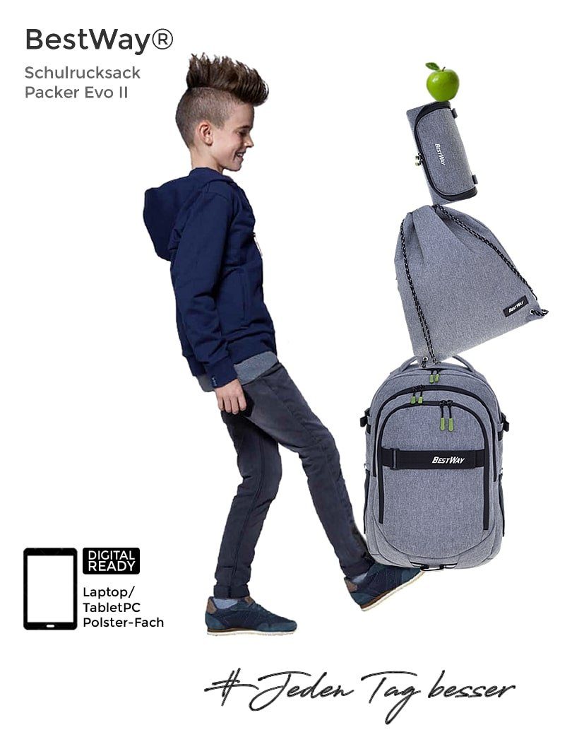 BESTWAY Schulrucksack Evolution Packer 40177, Schultasche Sportbeutel Mäppchen 3 Teile Set +rtm