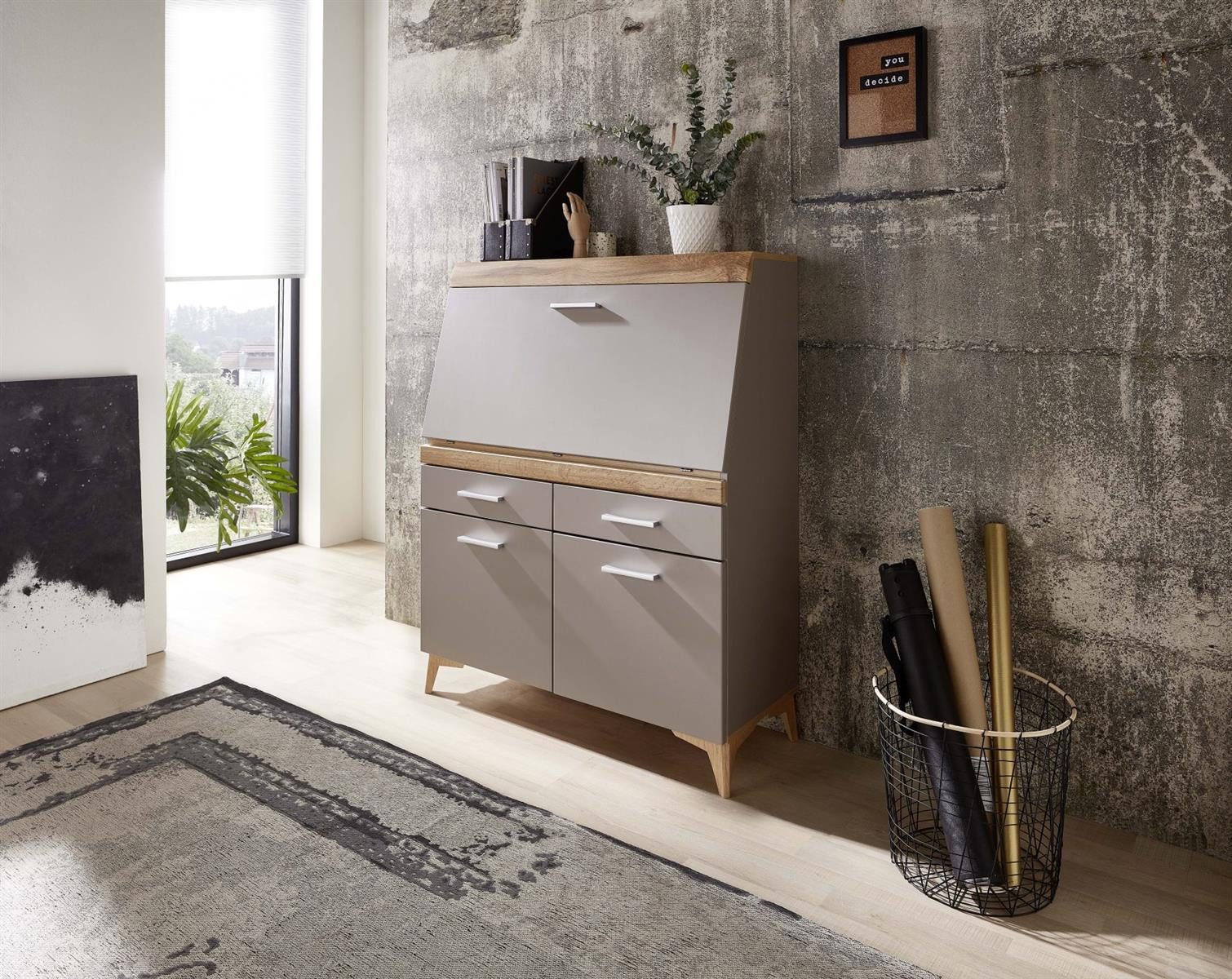 Innostyle Sekretär Sekretär in Basalt/Eiche Altholz (mit 1 Klappe, 2 Schubk günstig online kaufen