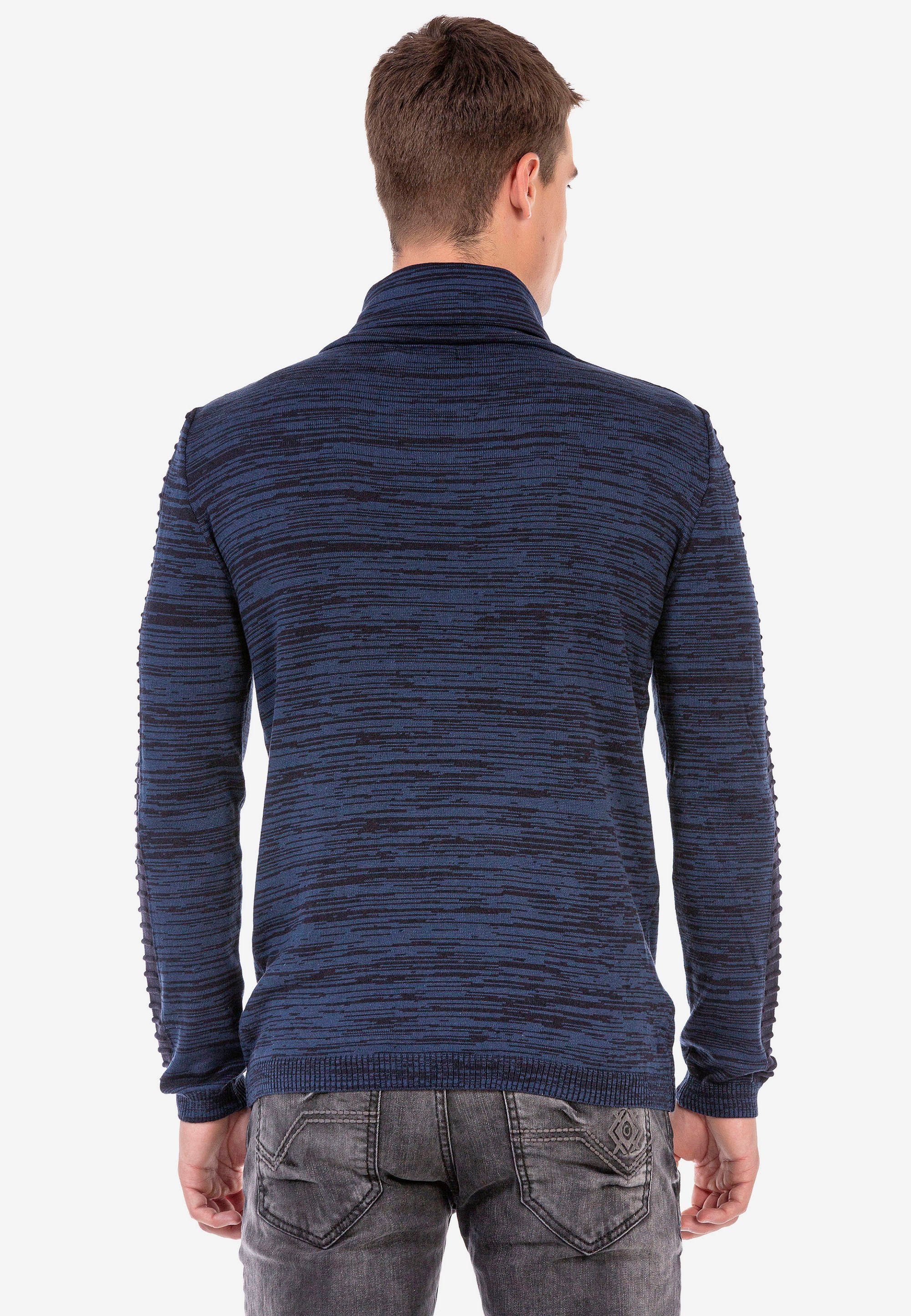 Baxx Kragen blau-dunkelblau mit hochabschließendem Strickpullover Cipo &