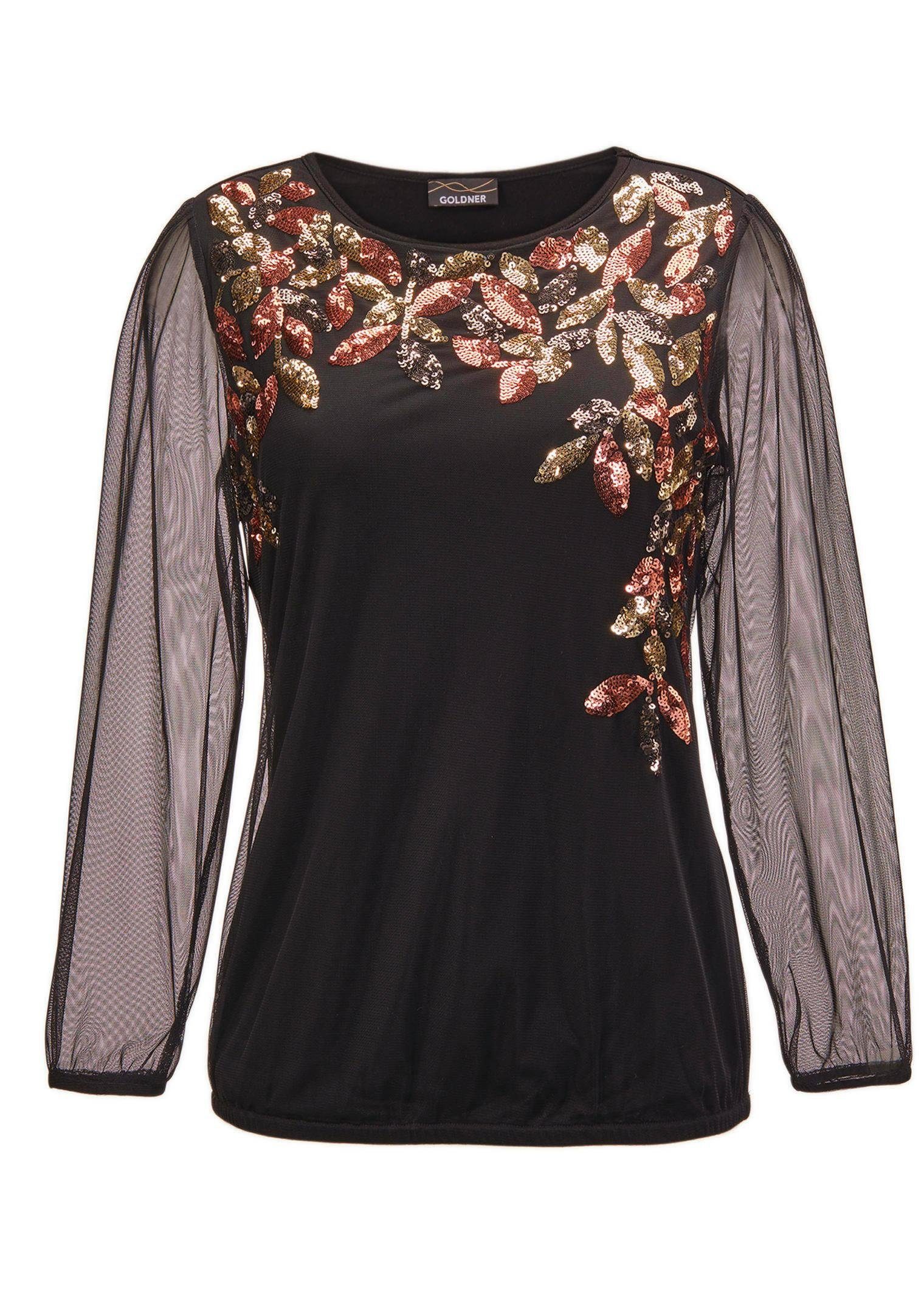 GOLDNER Langarmshirt Shirt mit aufwendiger Paillettenstickerei günstig online kaufen
