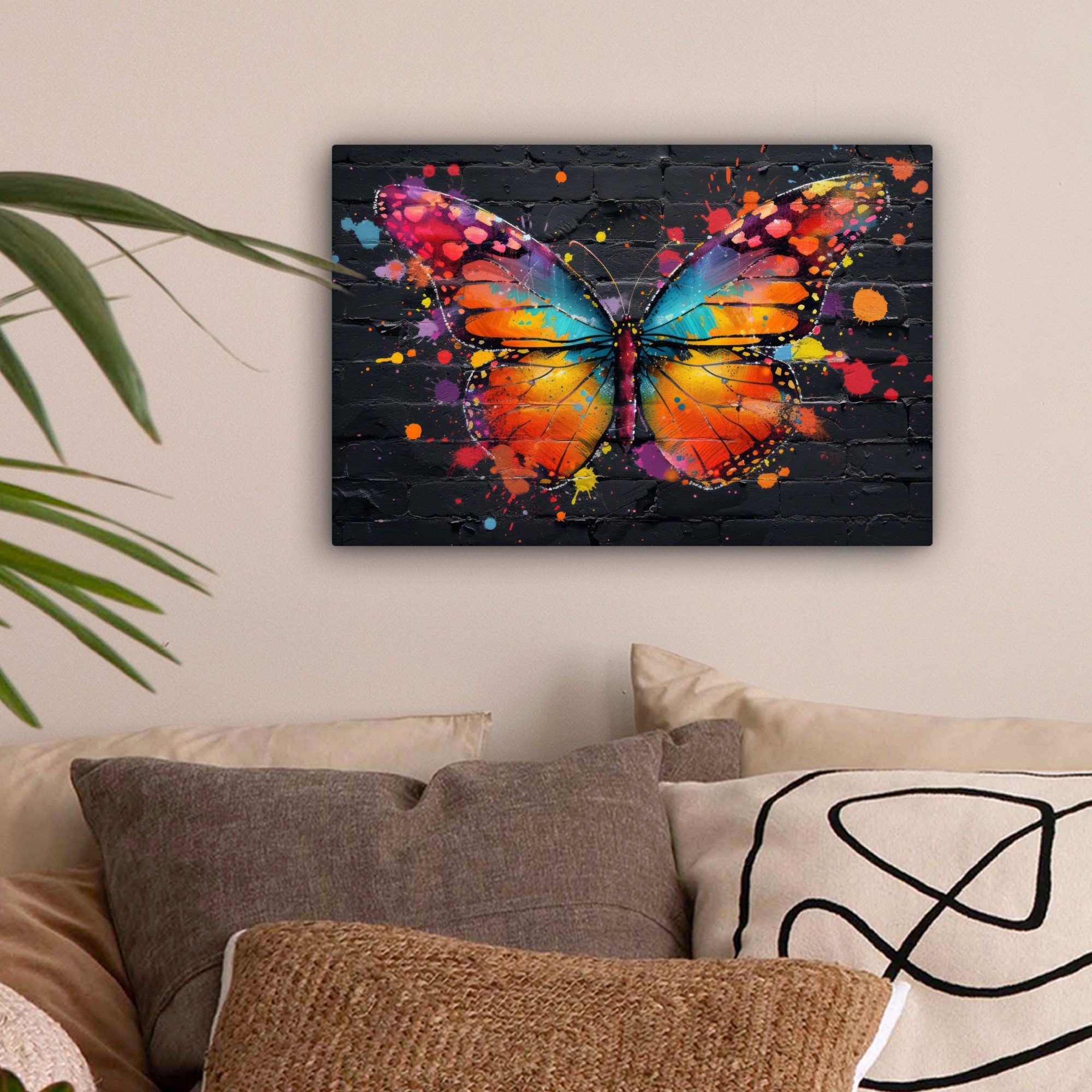 OneMillionCanvasses® Leinwandbild Schmetterling - Graffiti - Neonkunst - Fa günstig online kaufen