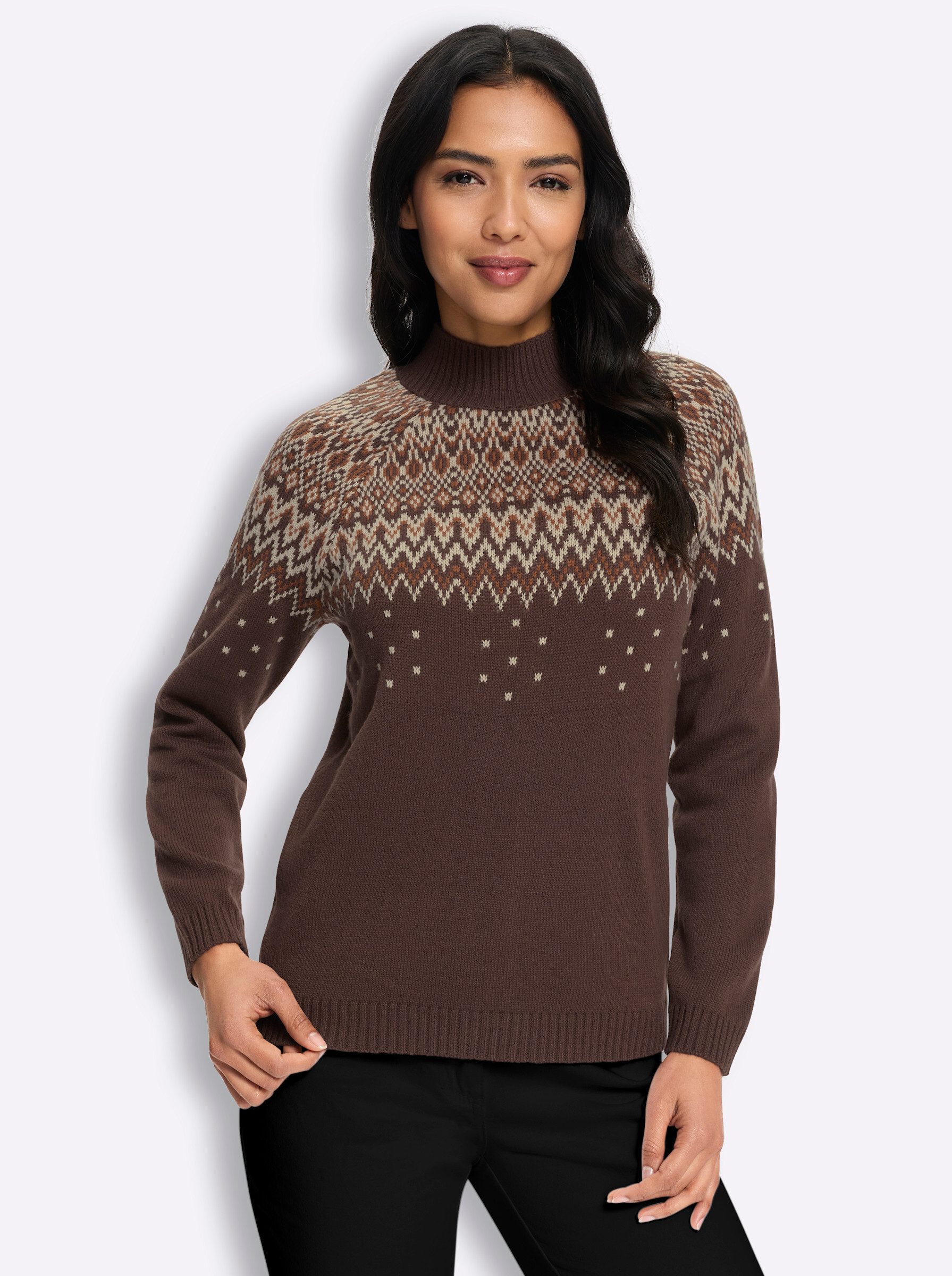 Sieh an! Strickpullover Stehkragen-Pullover Langarm Strukturstrick