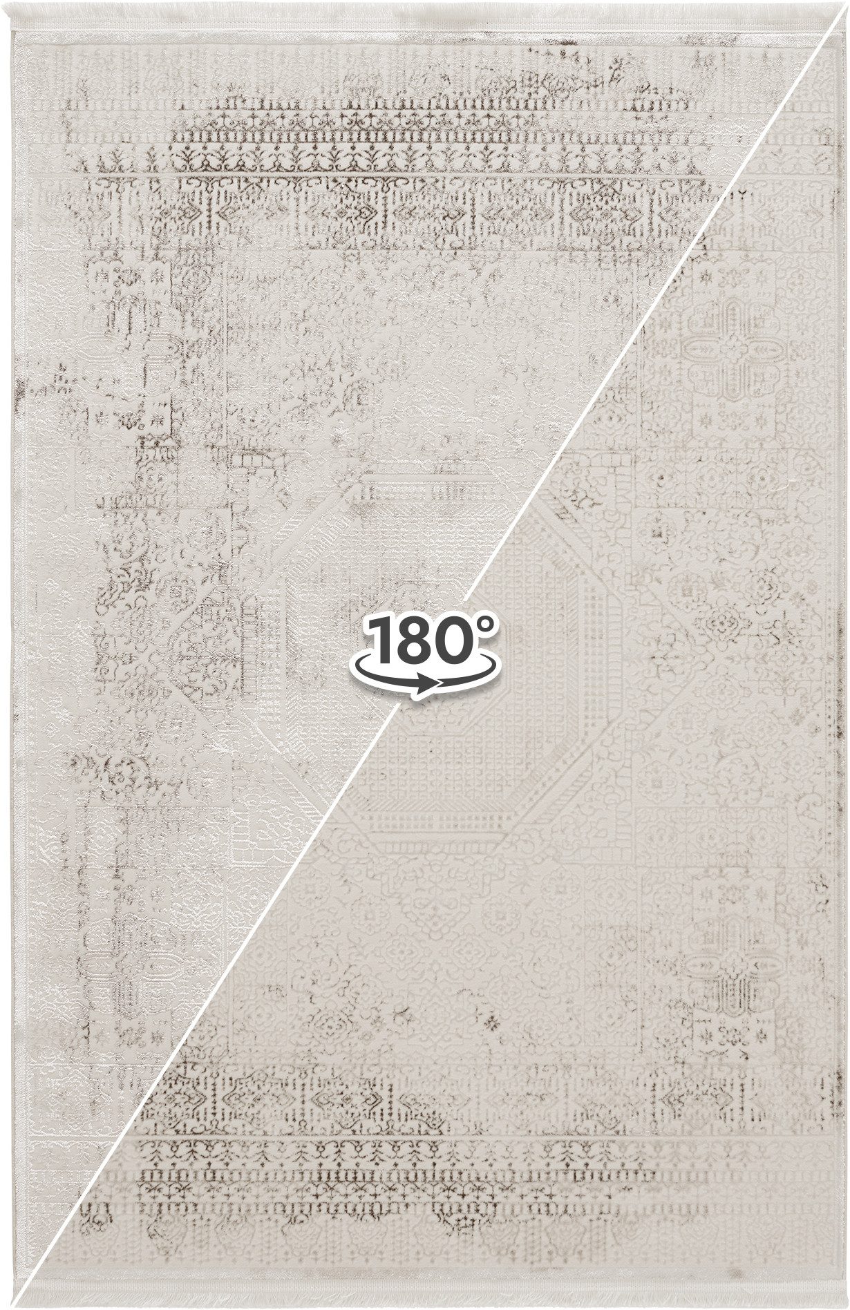 Sehrazat Teppich Diamond 7840, auch als Läufer, rechteckig, Höhe: 8 mm, Kurzflor, Vintage, Viskose, leichter Glanz, mit Fransen, Wohnzimmer