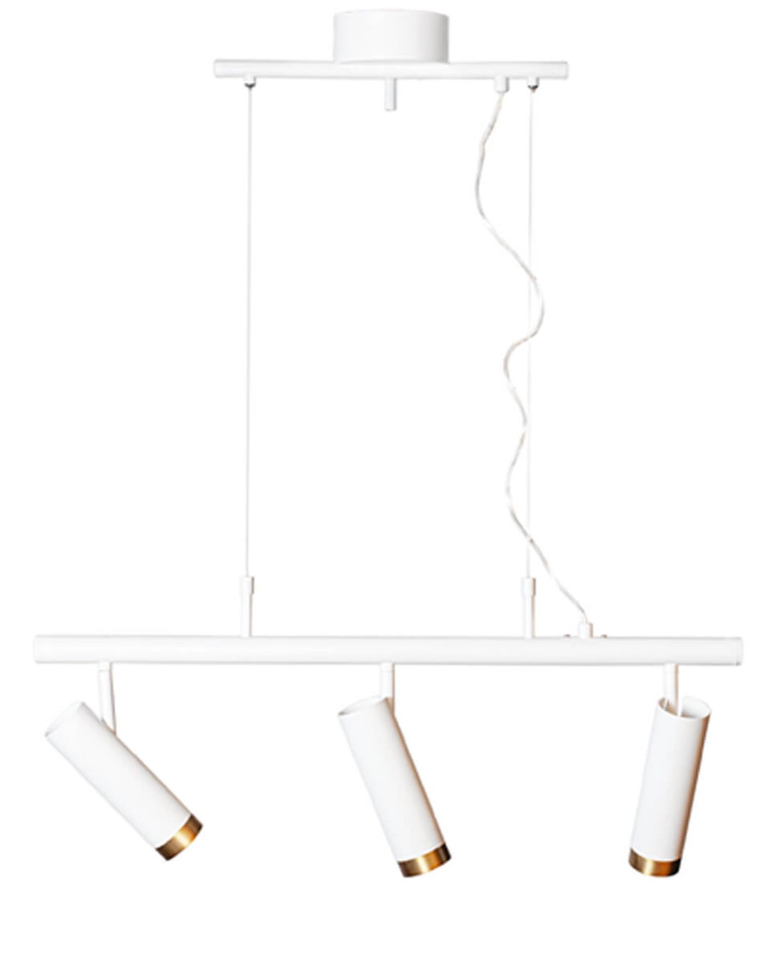 Licht-Erlebnisse Pendelleuchte ODD, ohne Leuchtmittel, Weiß Metall 80 cm breit H: max. 140 cm Schirme 3-flammig GU10