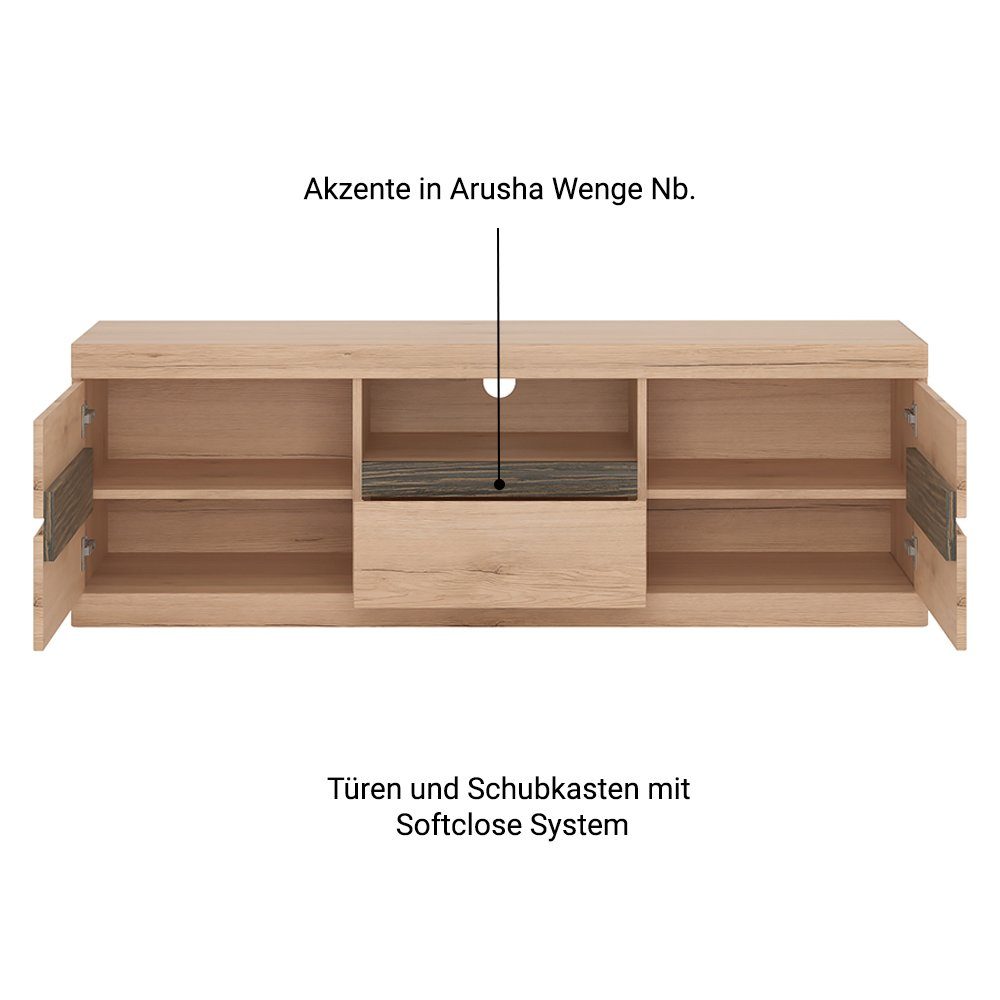Lomadox Lowboard SANFORD-129, San Remo Eiche hell Nb., 2 Türen, 1 Schubkast günstig online kaufen