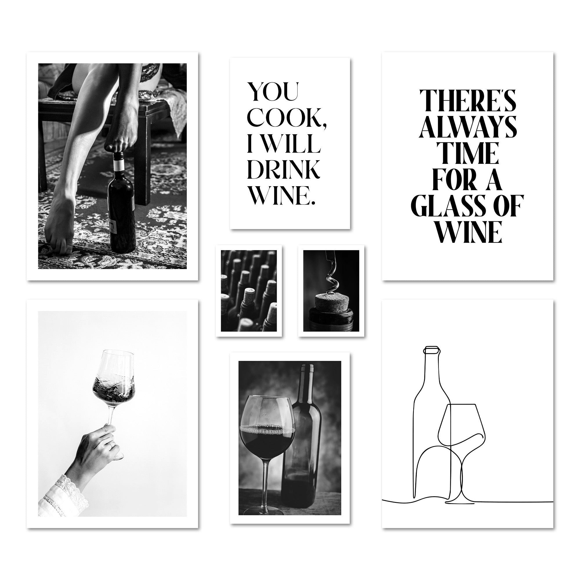 ARTFAVES Bilder-Collage Poster Set Wine Time I mehrteilige Bilderwand I Wandbilder Wein, (Wandbilder modern, 8 St)