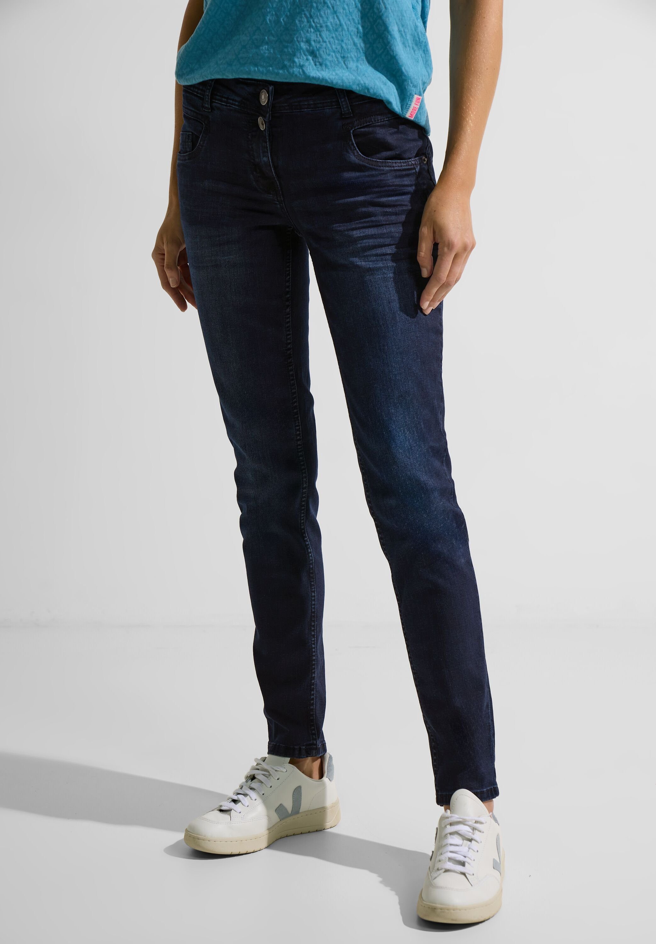 Cecil Bequeme Jeans Cecil Basic Loose Fit Jeans in Blue Black Random W  (1-tlg) Five Pockets