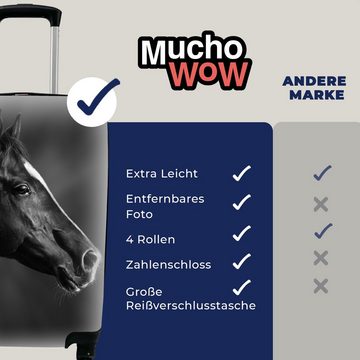 MuchoWow Handgepäckkoffer Pferd - Tiere - Schwarz - Weiß - Porträt, 4 Rollen, Reisetasche mit rollen, Handgepäck für Ferien, Trolley, Reisekoffer