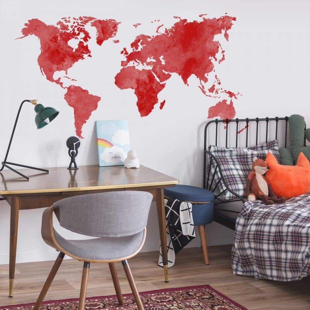 K&L Wall Art Wandtattoo Klebebilder Aquarell große Weltkarte romantisch 160x82cm Sticker, Wandbild selbstklebend, entfernbar