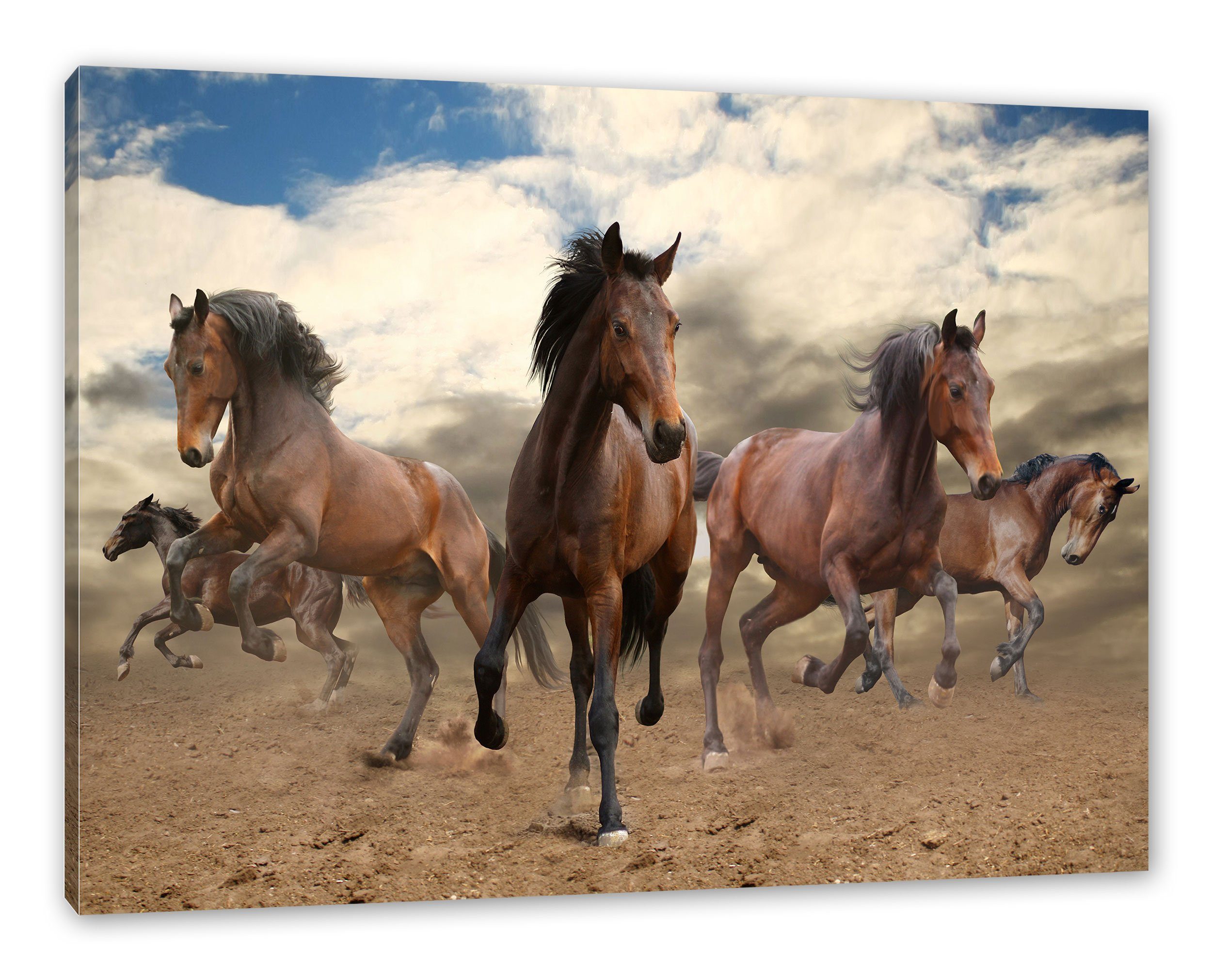 Cowboy, Western Leinwandbild fertig Pferde Cowboy Pferde Zackenaufhänger inkl. Western (1 Pixxprint bespannt, St), Leinwandbild