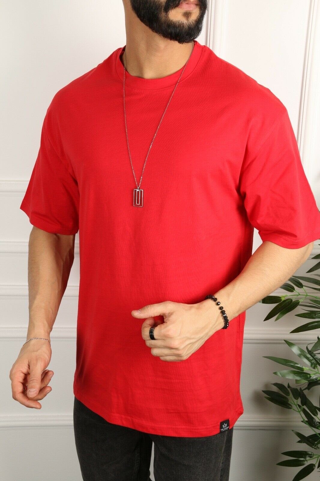 Megaman Jeans T-Shirt Oversize Herren Longshirt T-Shirt Basic Shirt Qualität Premium Rot