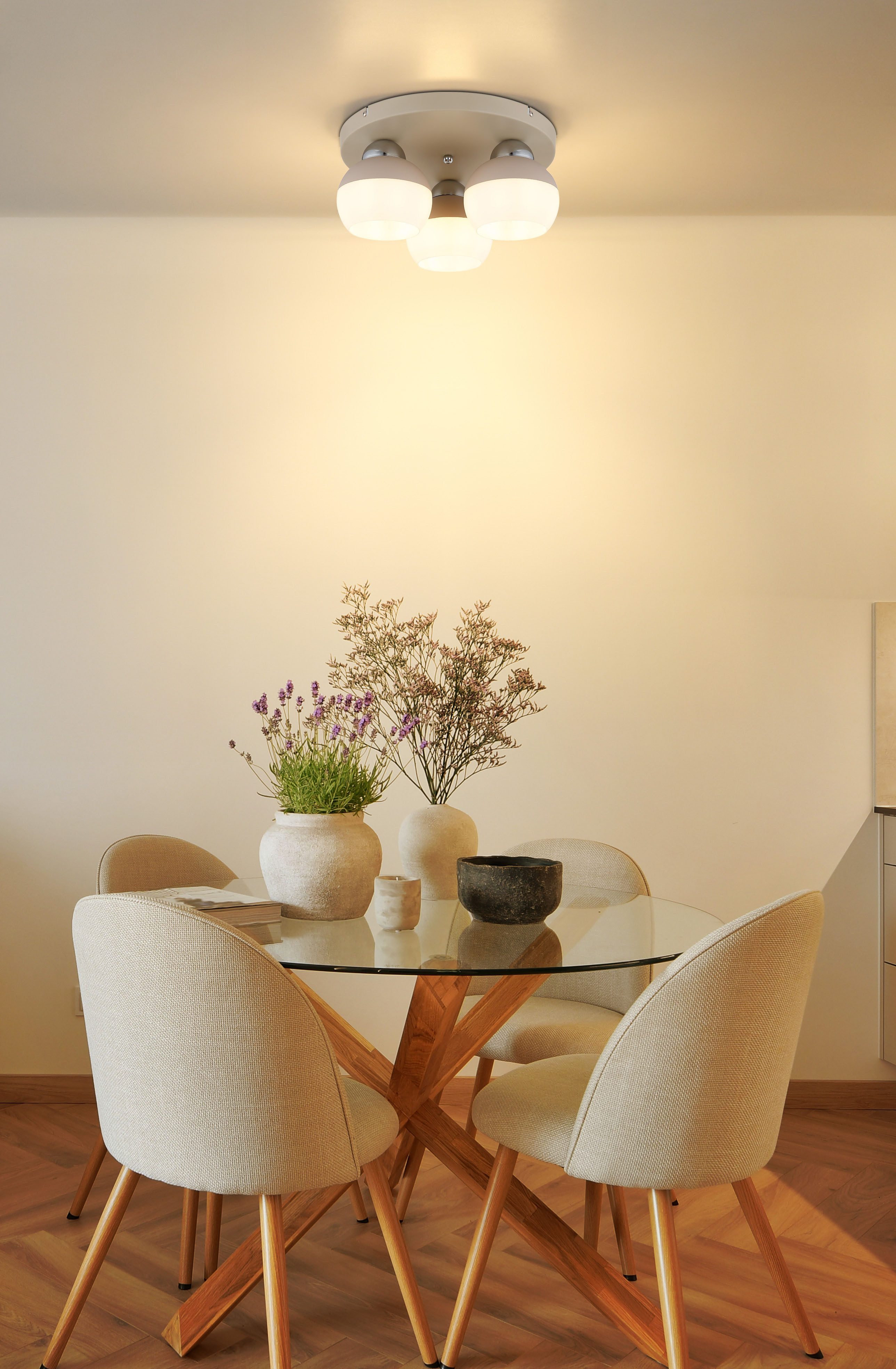 GLOBO LIGHTING Deckenleuchte RAGUSA, ohne Leuchtmittel, Deckenleuchte, Glaskugeln opal, sandfarben, 3xE27, modern, Ø315mm