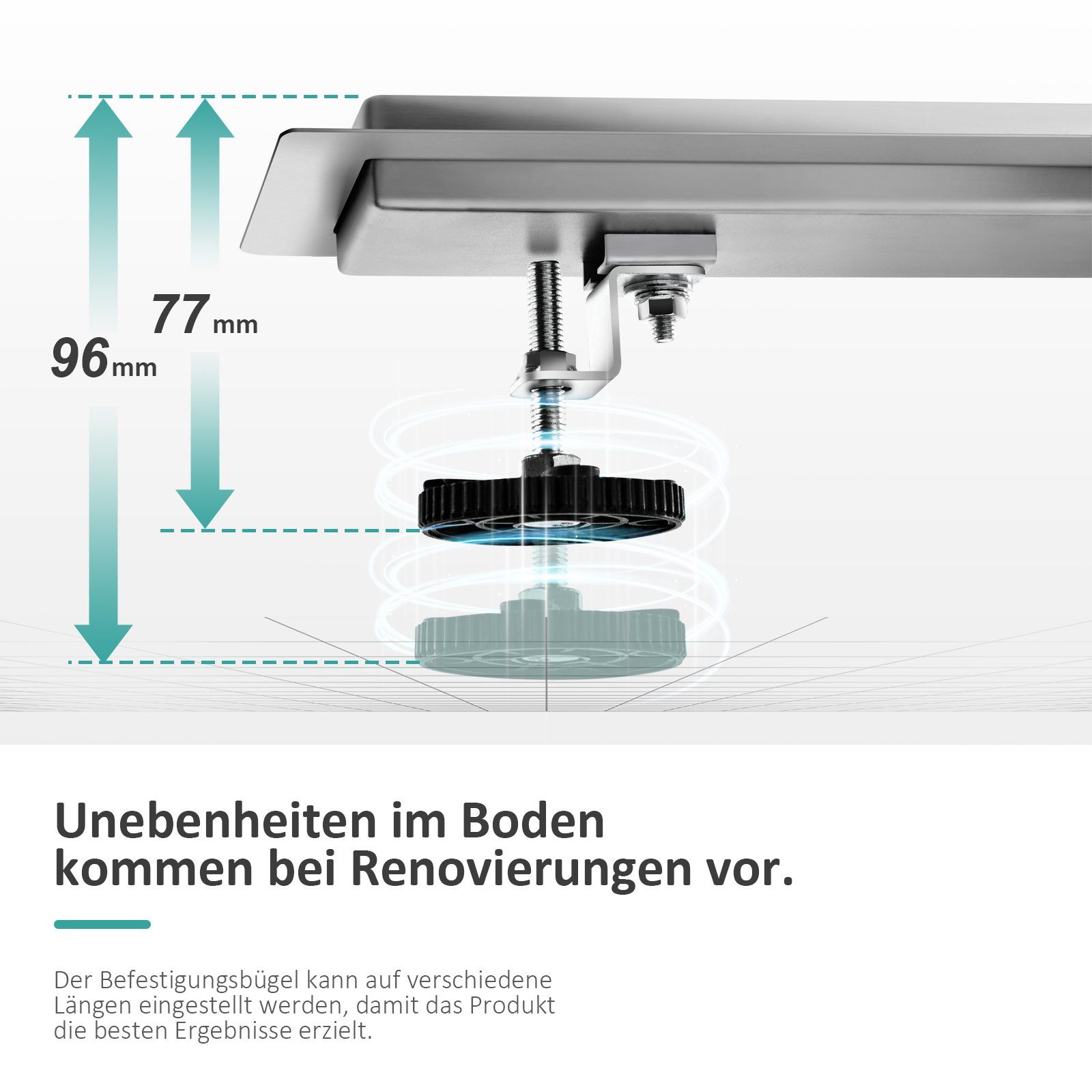 EMKE Duschrinne Befliesbare Duschrinne Edelstahl Komplettset Bodenablauf mit Siphon, Flach Duschablauf Rinne mit Geruchsstop und Haarsieb Randablauf – Bild 4 von 5