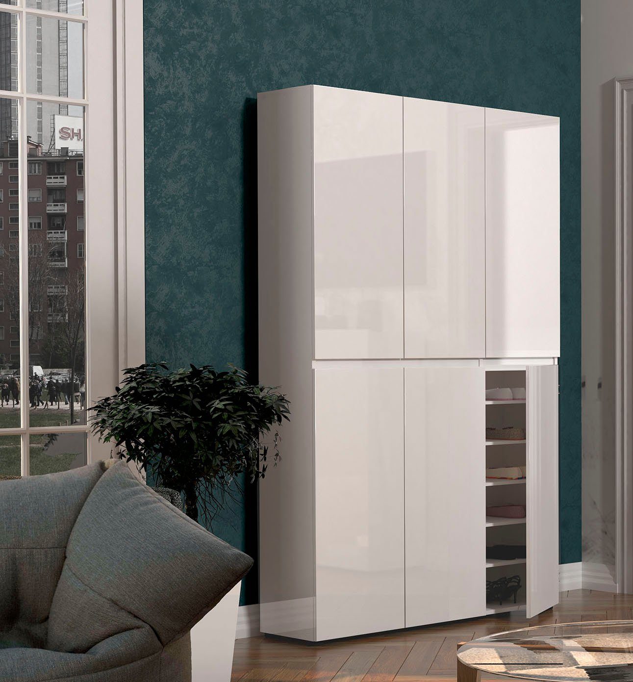 möbelando Schuhschrank Glossy 120 x 200 x 34 cm (B/H/T) günstig online kaufen