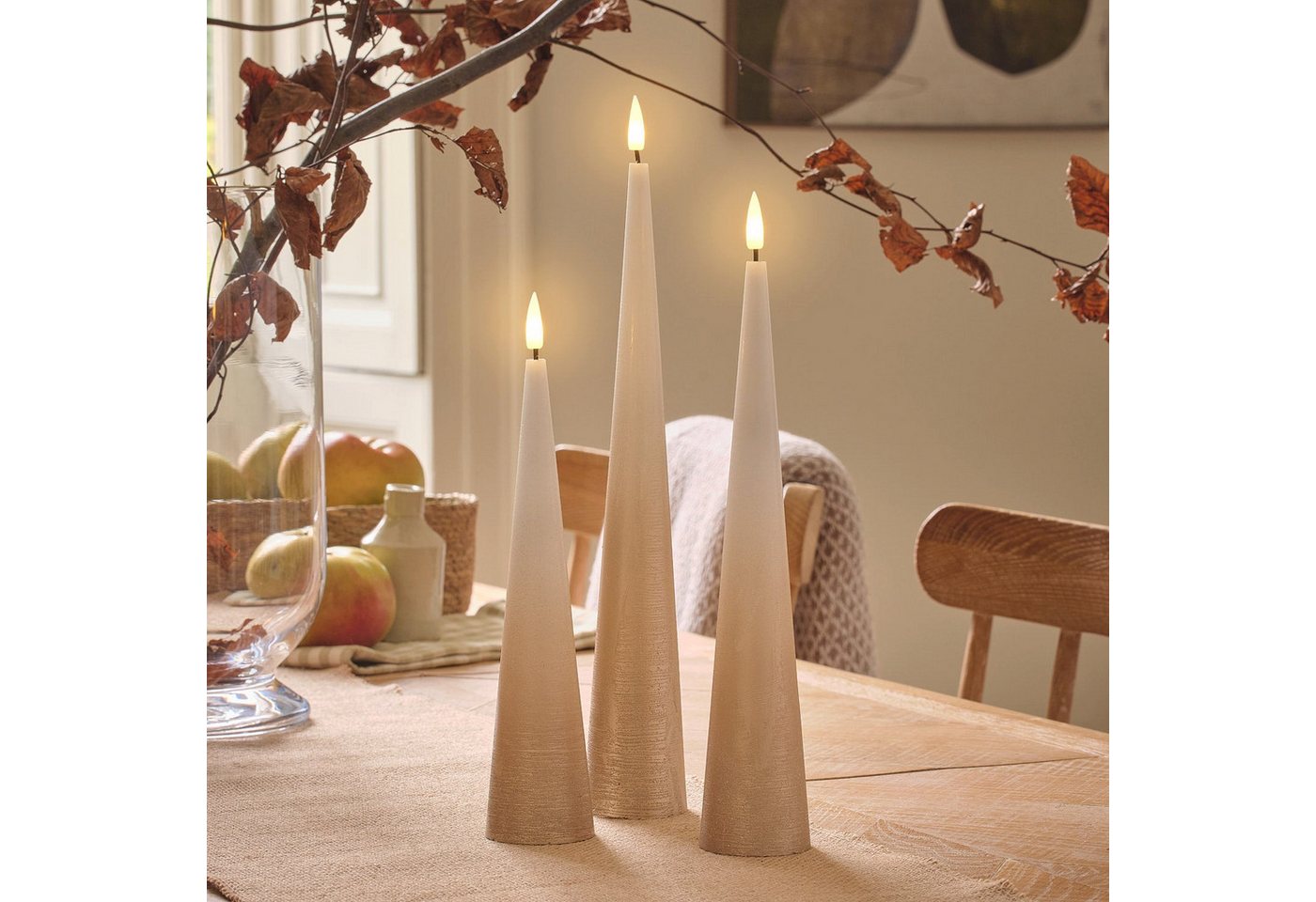 Lights4fun LED-Kerze 3er Set TruGlow® LED-Kegelkerzen mit Fernbedienung Bronze-Ombre