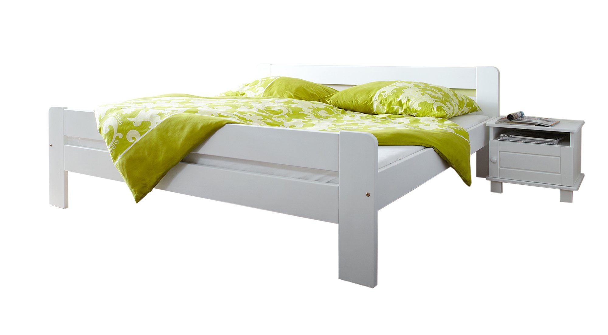 Ticaa Bettgestell Einzelbett "Bert" Kiefer Weiß