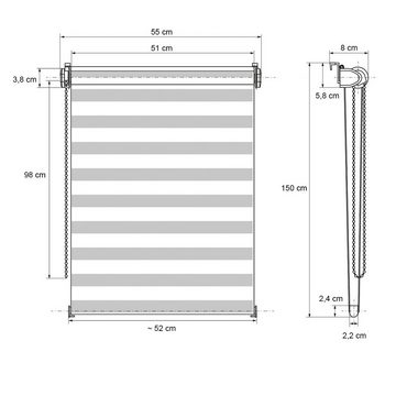 Doppelrollo Doppelrollo Fensterrollo Seitenzugrollo Klemmrollo Sonnenschutzrollo, ECD Germany, Klemmfix, Klemmfix ohne Bohren 55x150cm Dunkelgrau lichtdurchlässig verdunkelnd