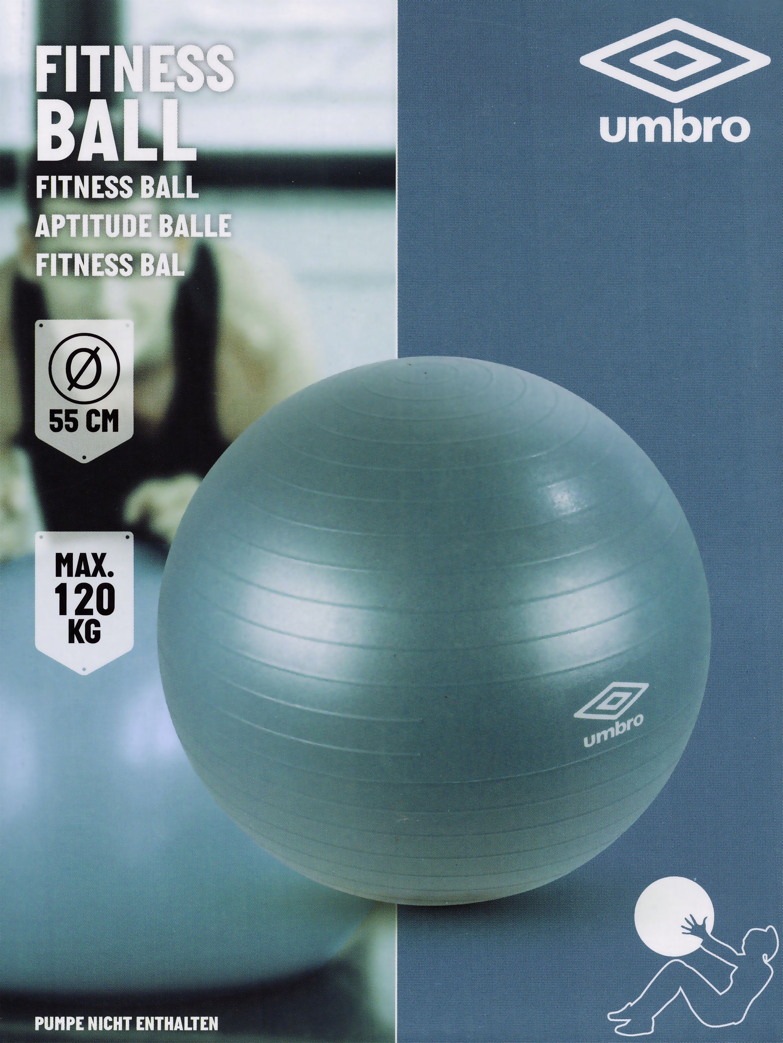 Gymnastikball GYMNASTIKBALL Ball Fitnessball Medizinball Fitness Blau 62, Sitzball Gymnastik Yogaball Muskelaufbau Umbro 55cm