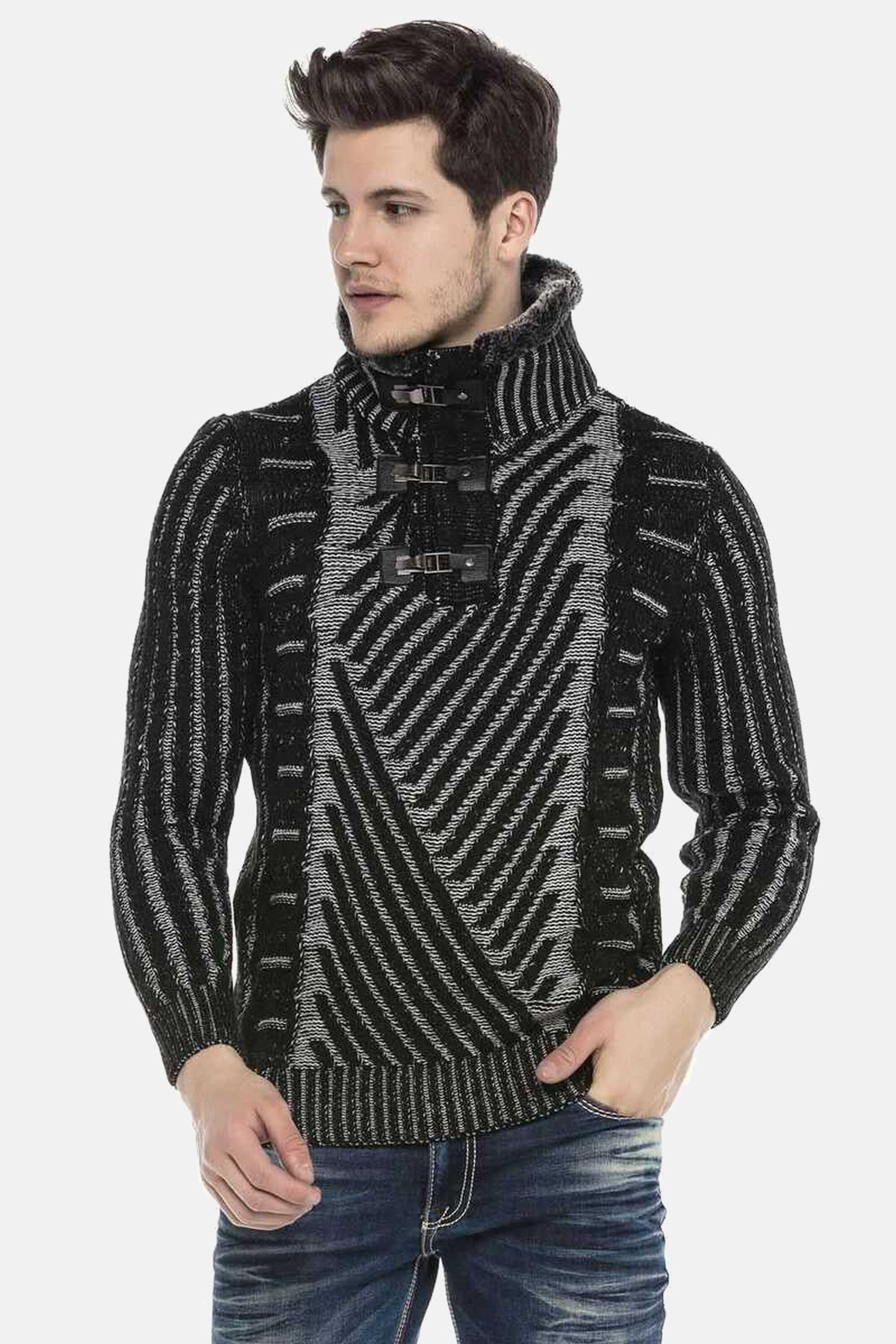 Cipo & Baxx Strickpullover Pullover (1-tlg) mit Schnallenkragen, CP212 günstig online kaufen