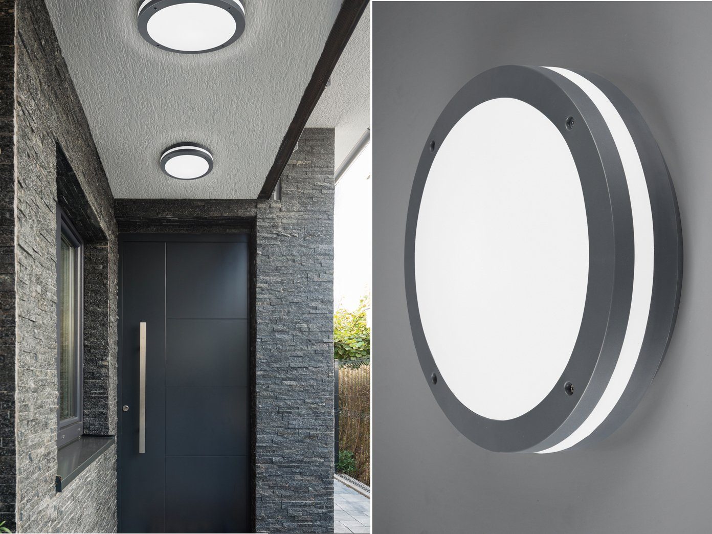 TRIO Leuchten LED Außen-Deckenleuchte, Bewegungsmelder, LED fest integriert, Warmweiß, 2er-Set Terrassenleuchten mit Bewegungsmelder für Hauswand, Ø 30cm