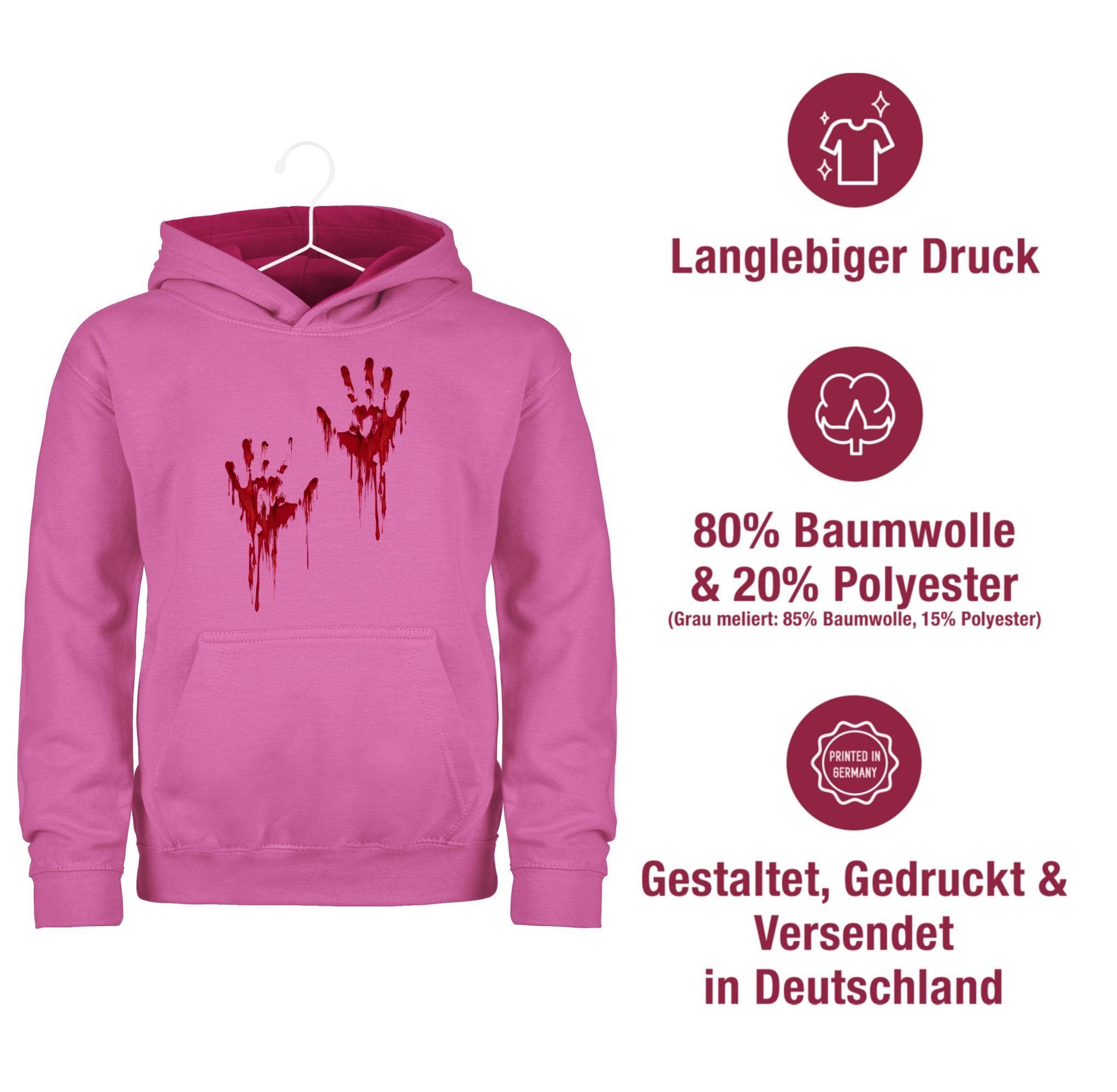 Kostüme Blutiges Blut Hände 2 Kinder Halloween Blutige Blutverschmiert Rosa/Fuchsia Blutspritzer Hoodie für Handabdruck Shirtracer H